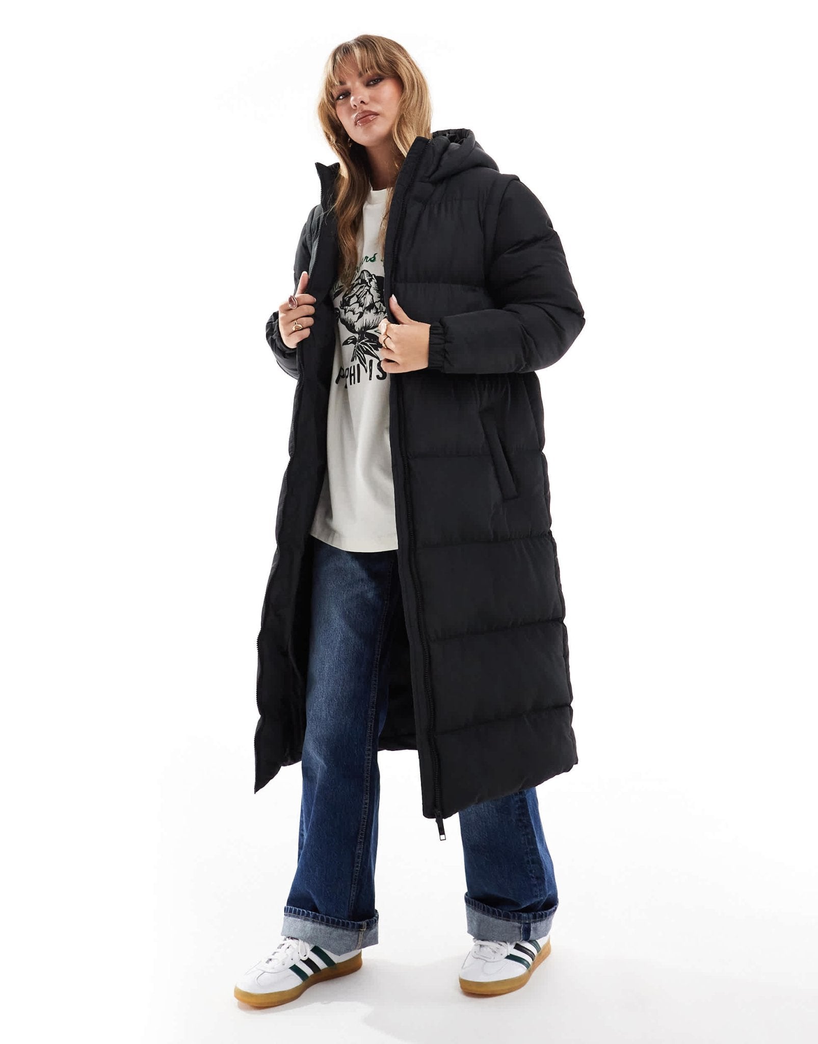 Brave Soul hooded maxi padded jacket with detachable sleeves in black - ASOS Sample Sale EU Store