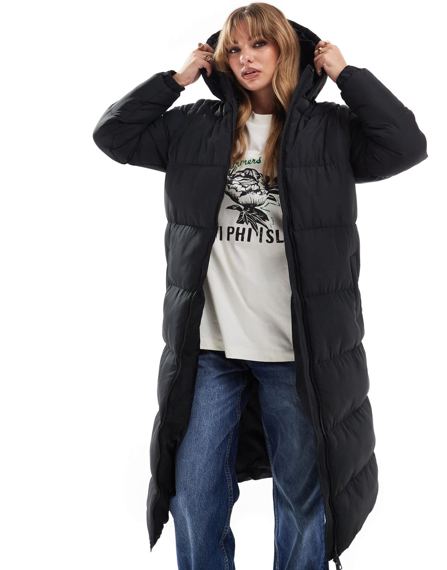 Brave Soul hooded maxi padded jacket with detachable sleeves in black - ASOS Sample Sale EU Store
