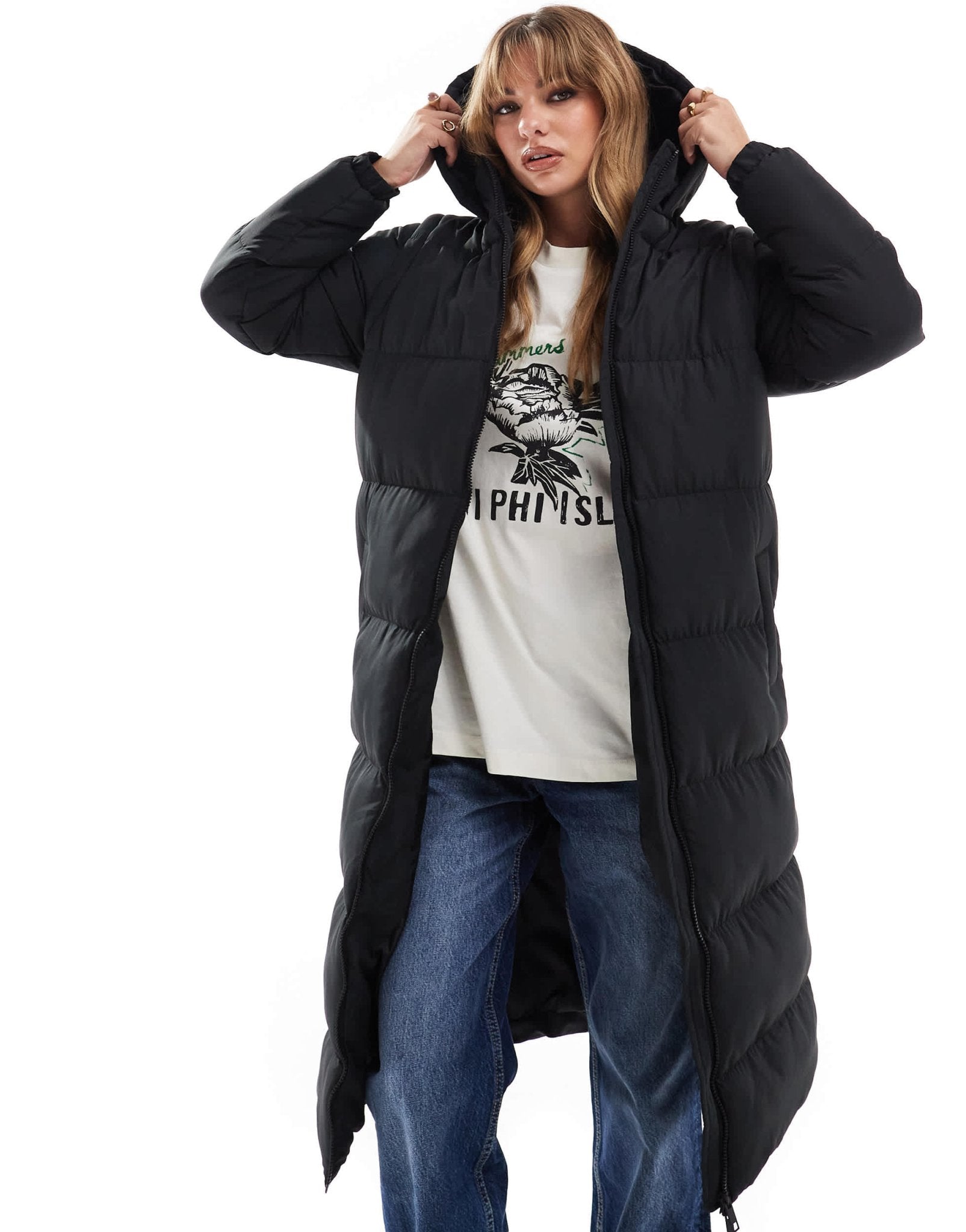 Brave Soul hooded maxi padded jacket with detachable sleeves in black - ASOS Sample Sale EU Store