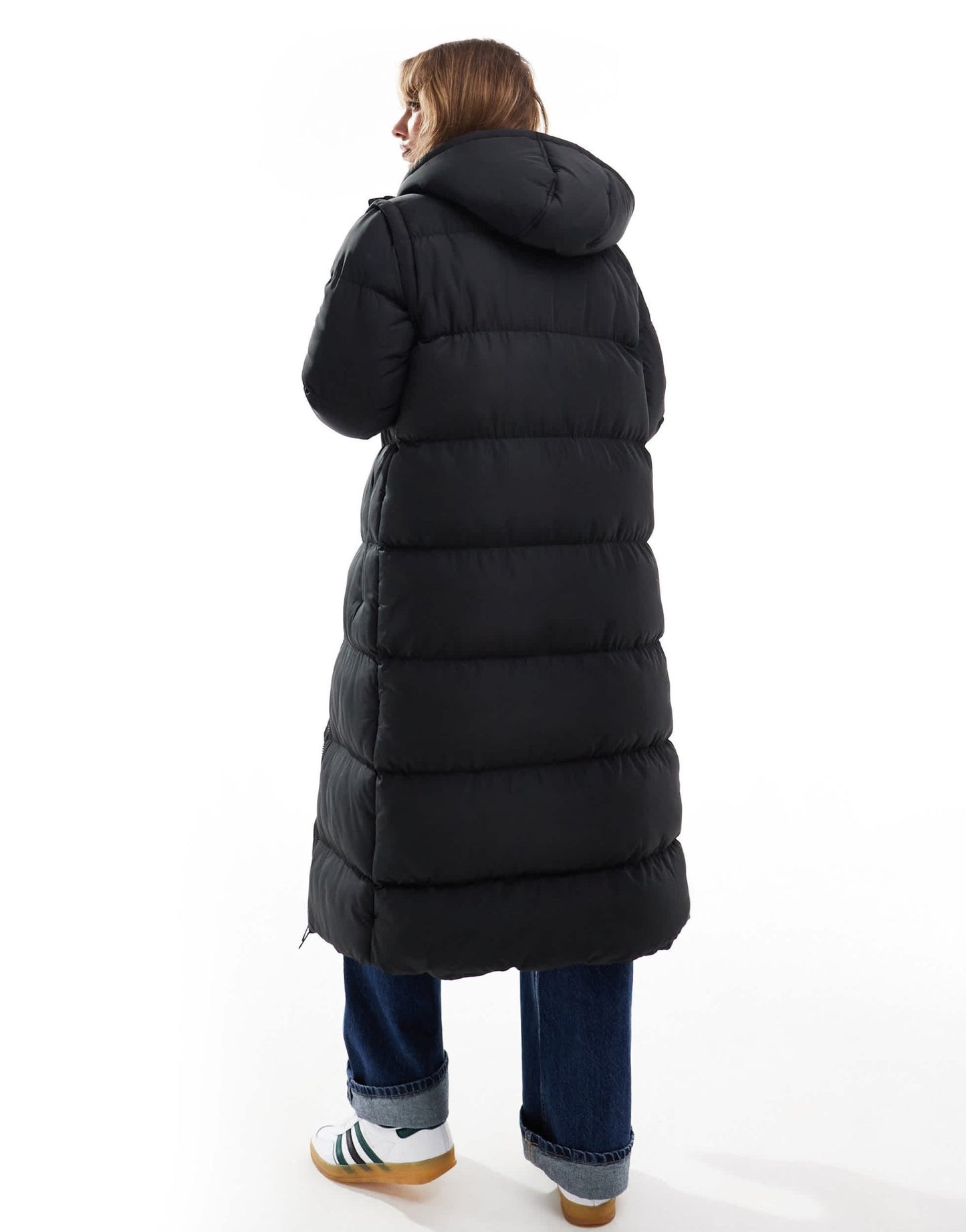 Brave Soul hooded maxi padded jacket with detachable sleeves in black - ASOS Sample Sale EU Store