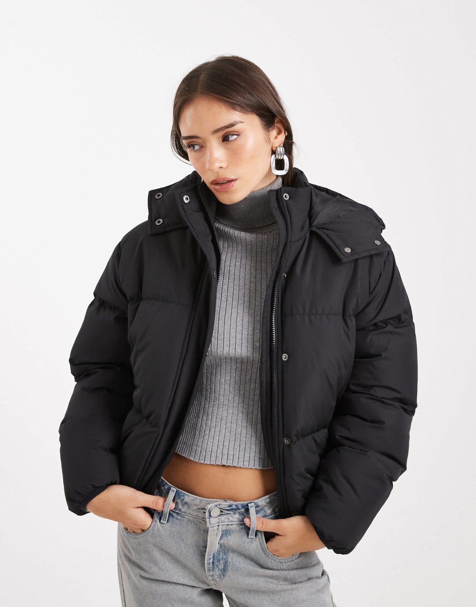 Brave Soul hooded puffer jacket in black - ASOS Sample Sale EU Store