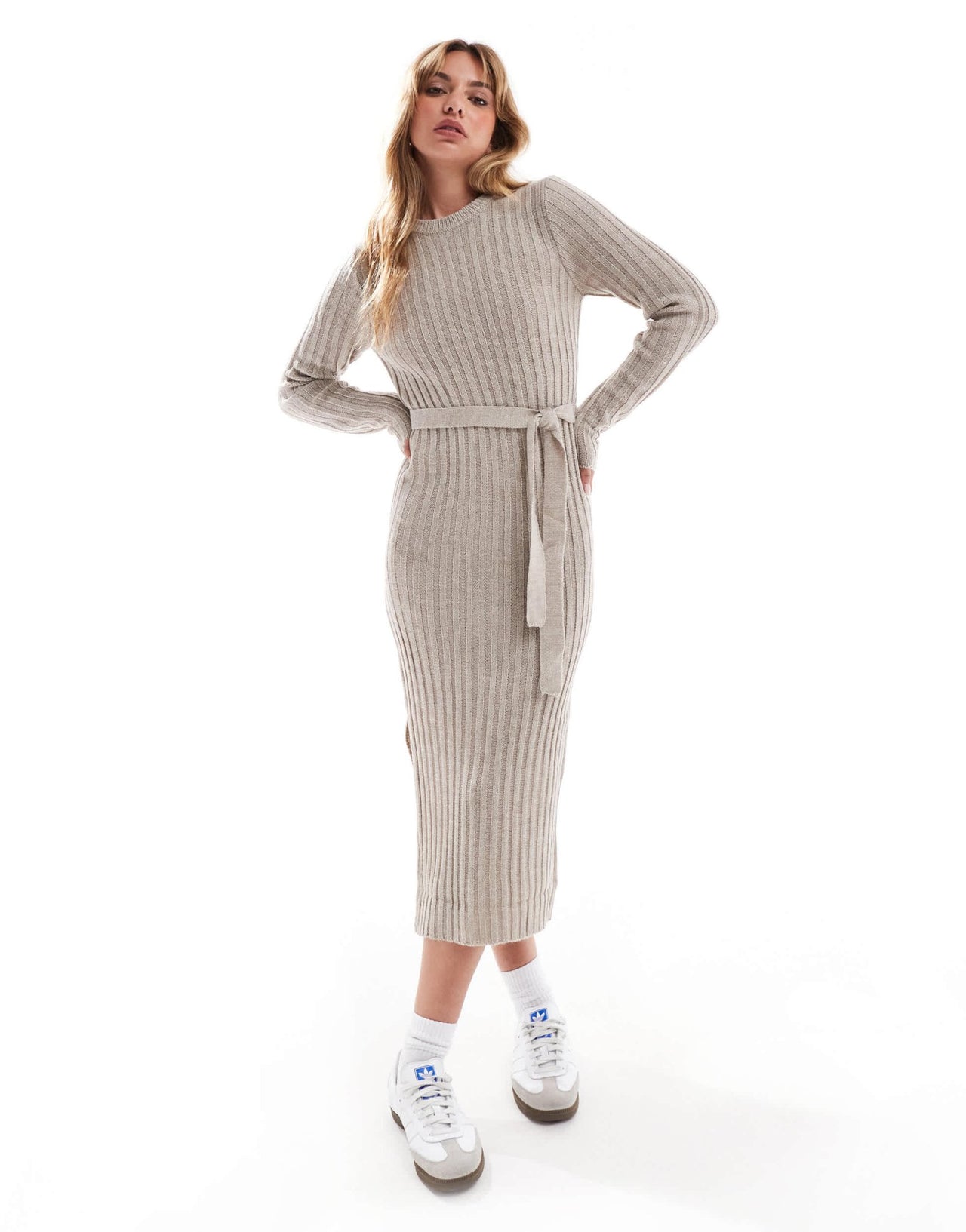 Brave Soul knitted midi dress with slit in beige - ASOS Sample Sale EU Store