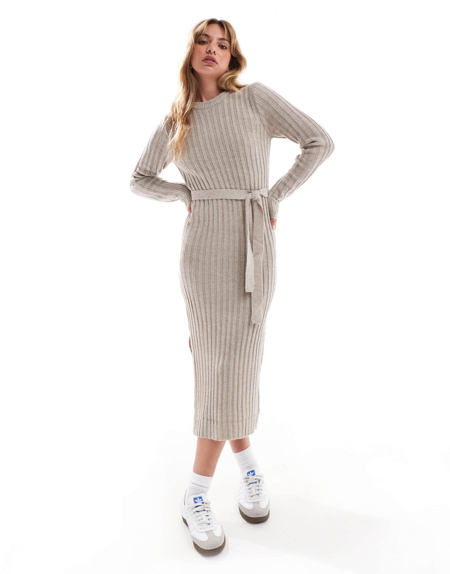 Brave Soul knitted midi dress with slit in beige - ASOS Sample Sale EU Store