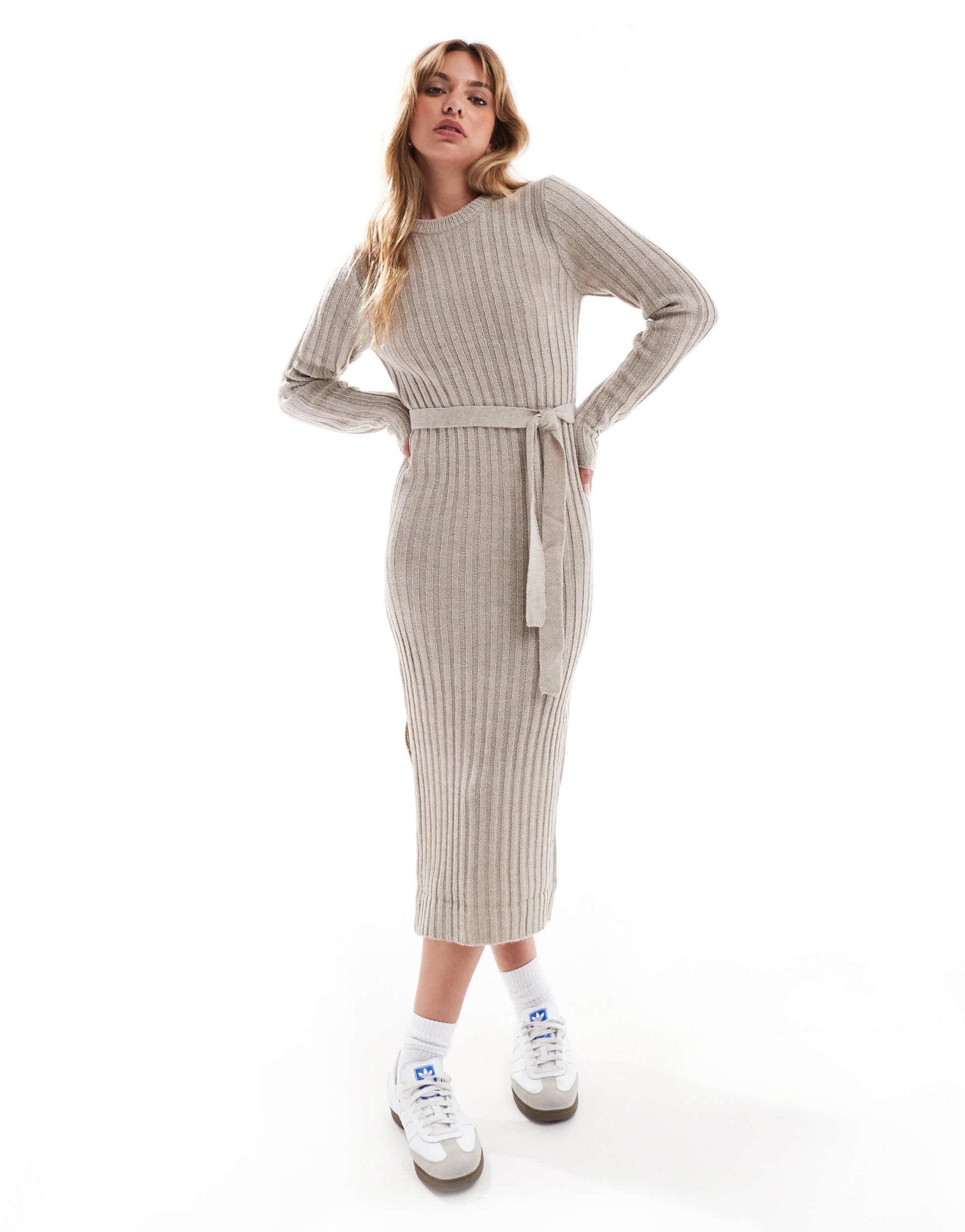 Brave Soul knitted midi dress with slit in beige - ASOS Sample Sale EU Store