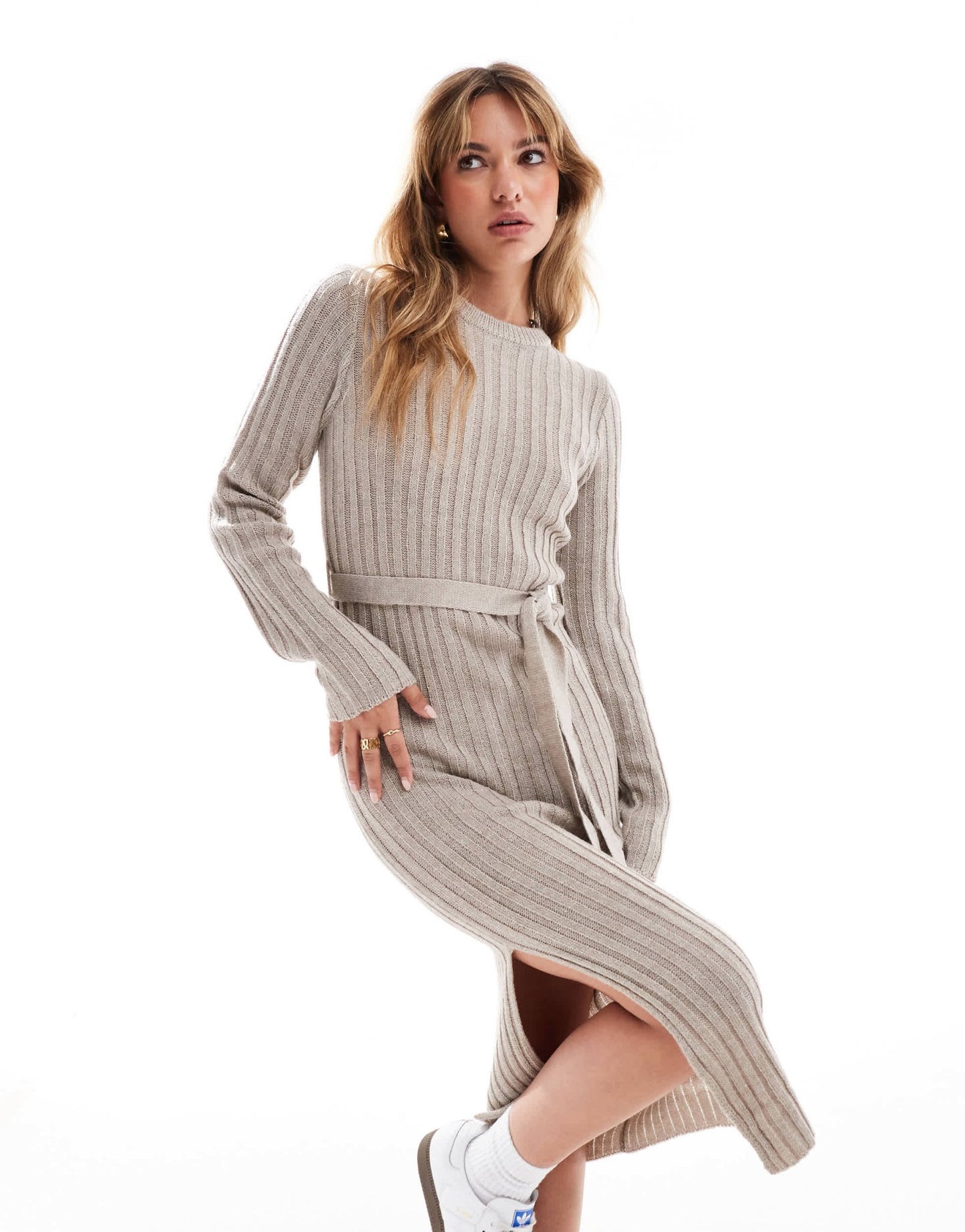 Brave Soul knitted midi dress with slit in beige - ASOS Sample Sale EU Store