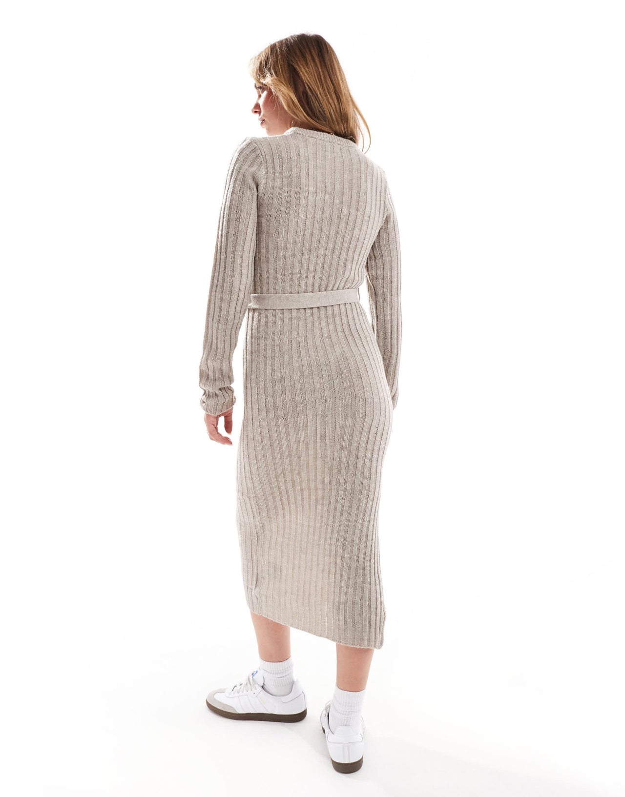 Brave Soul knitted midi dress with slit in beige - ASOS Sample Sale EU Store