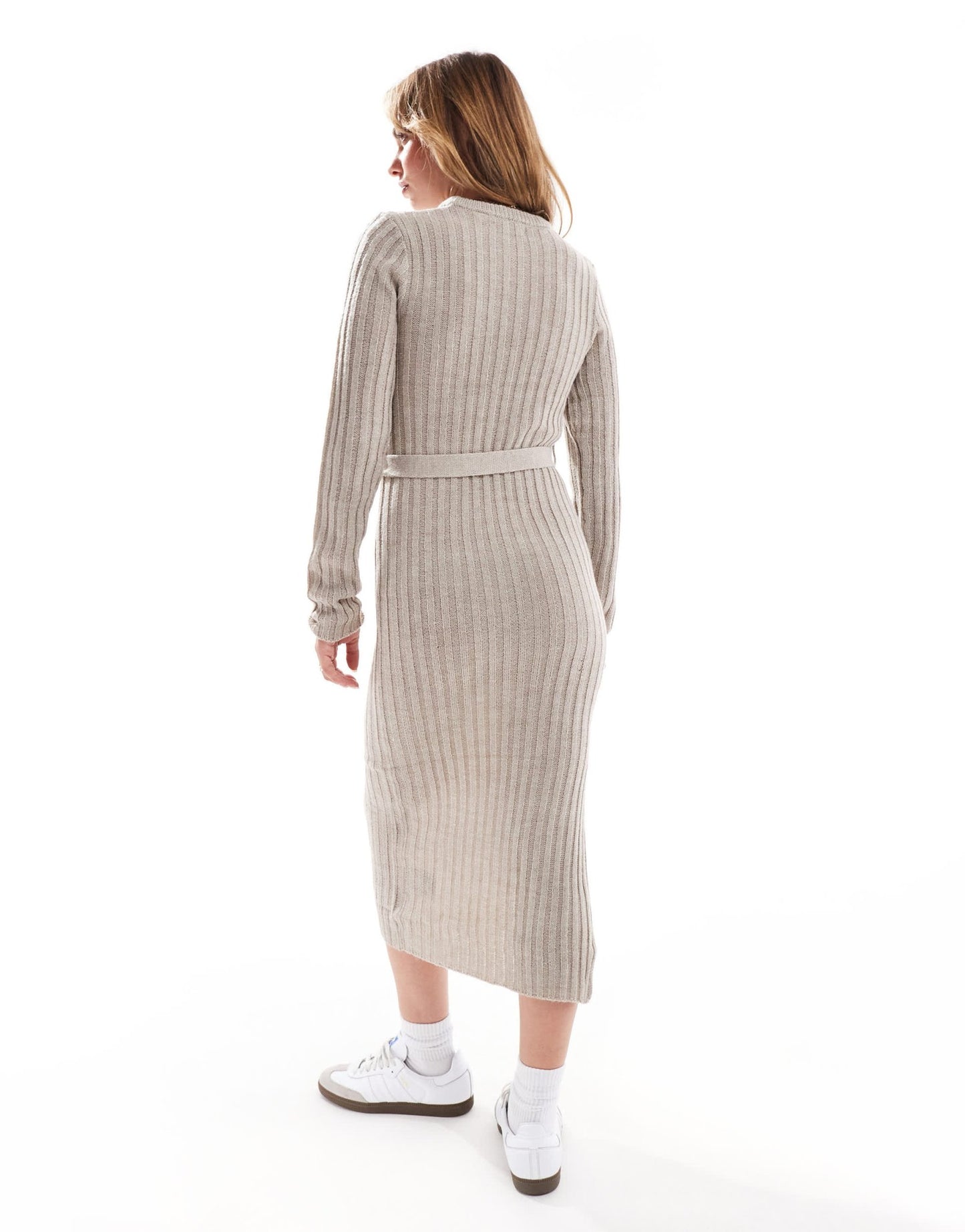 Brave Soul knitted midi dress with slit in beige - ASOS Sample Sale EU Store