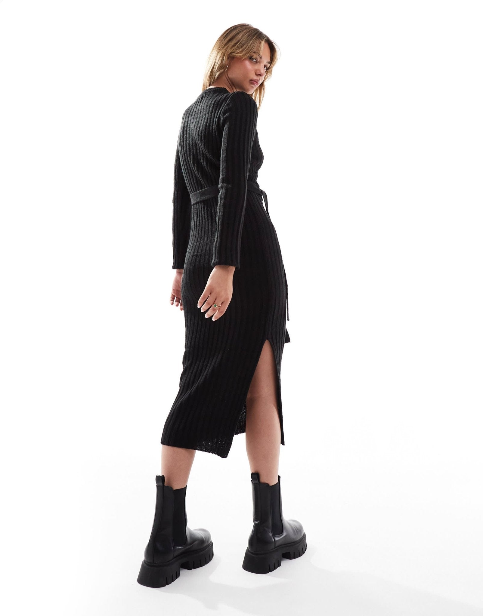Brave Soul knitted midi dress with slit in black - ASOS Sample Sale EU Store
