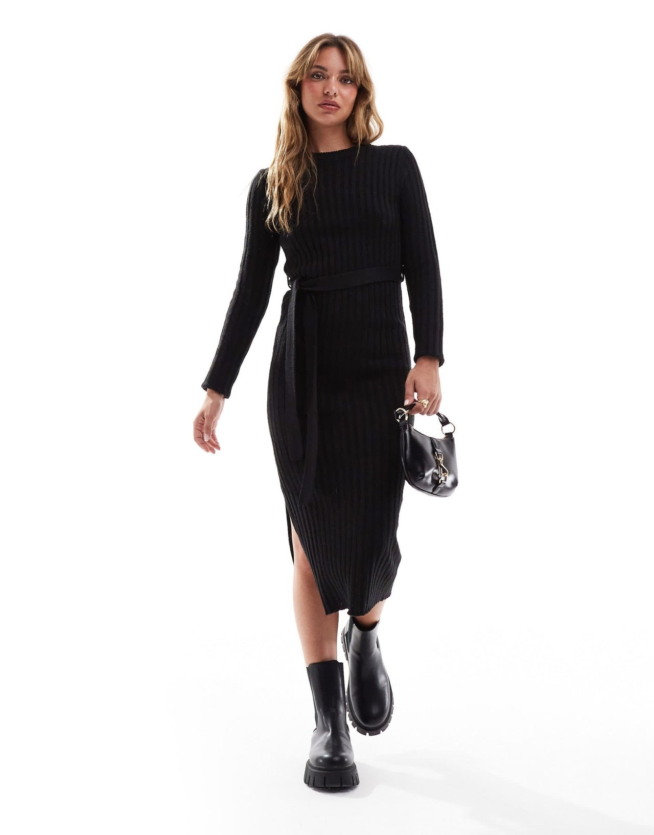 Brave Soul knitted midi dress with slit in black - ASOS Sample Sale EU Store