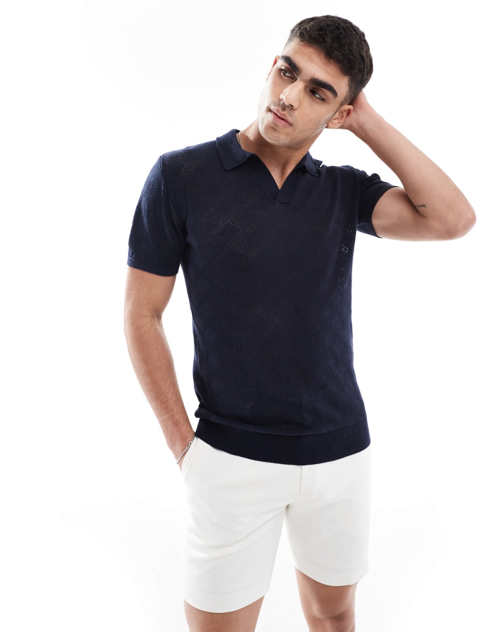 Brave Soul knitted polo shirt in navy - ASOS Sample Sale EU Store