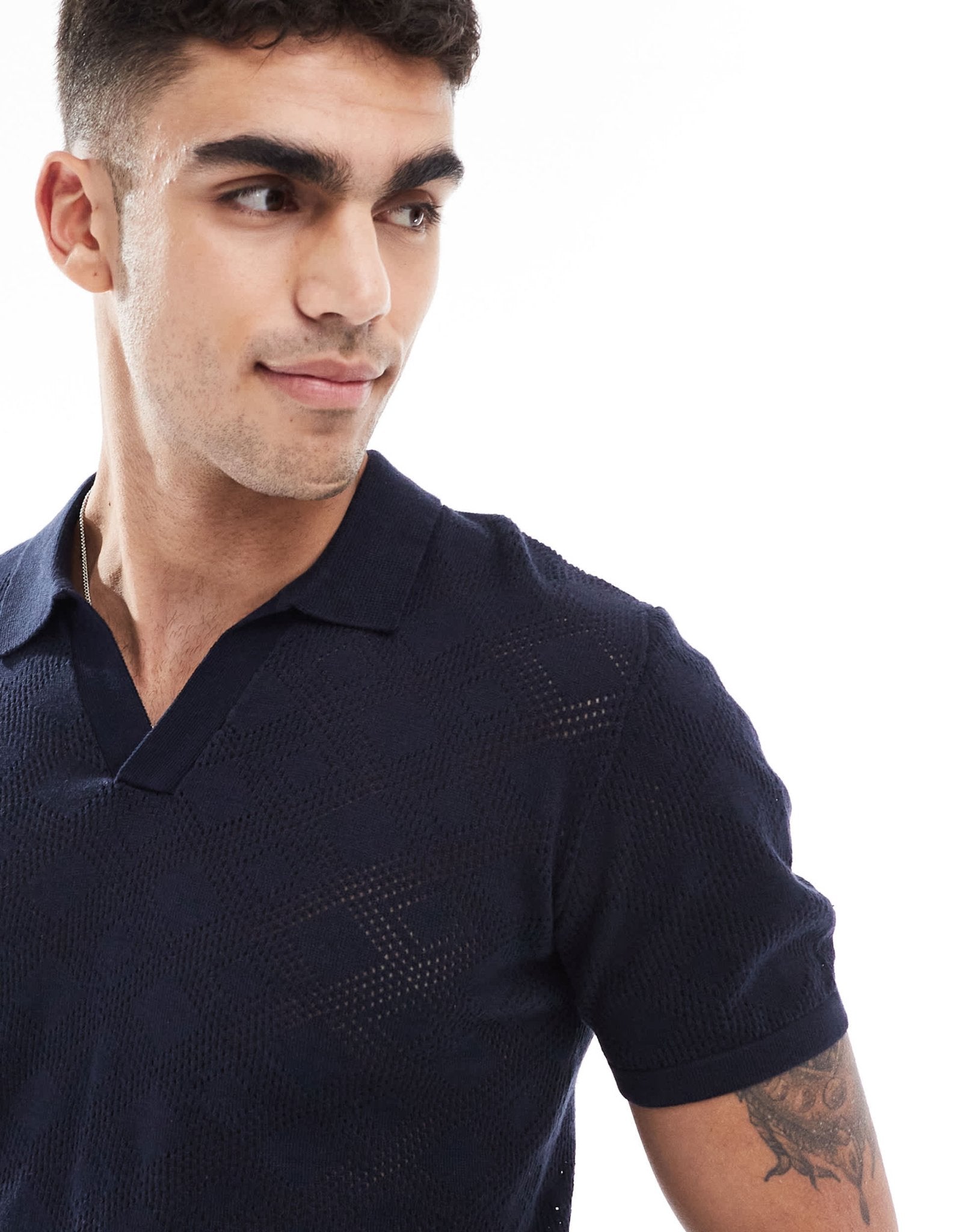 Brave Soul knitted polo shirt in navy - ASOS Sample Sale EU Store