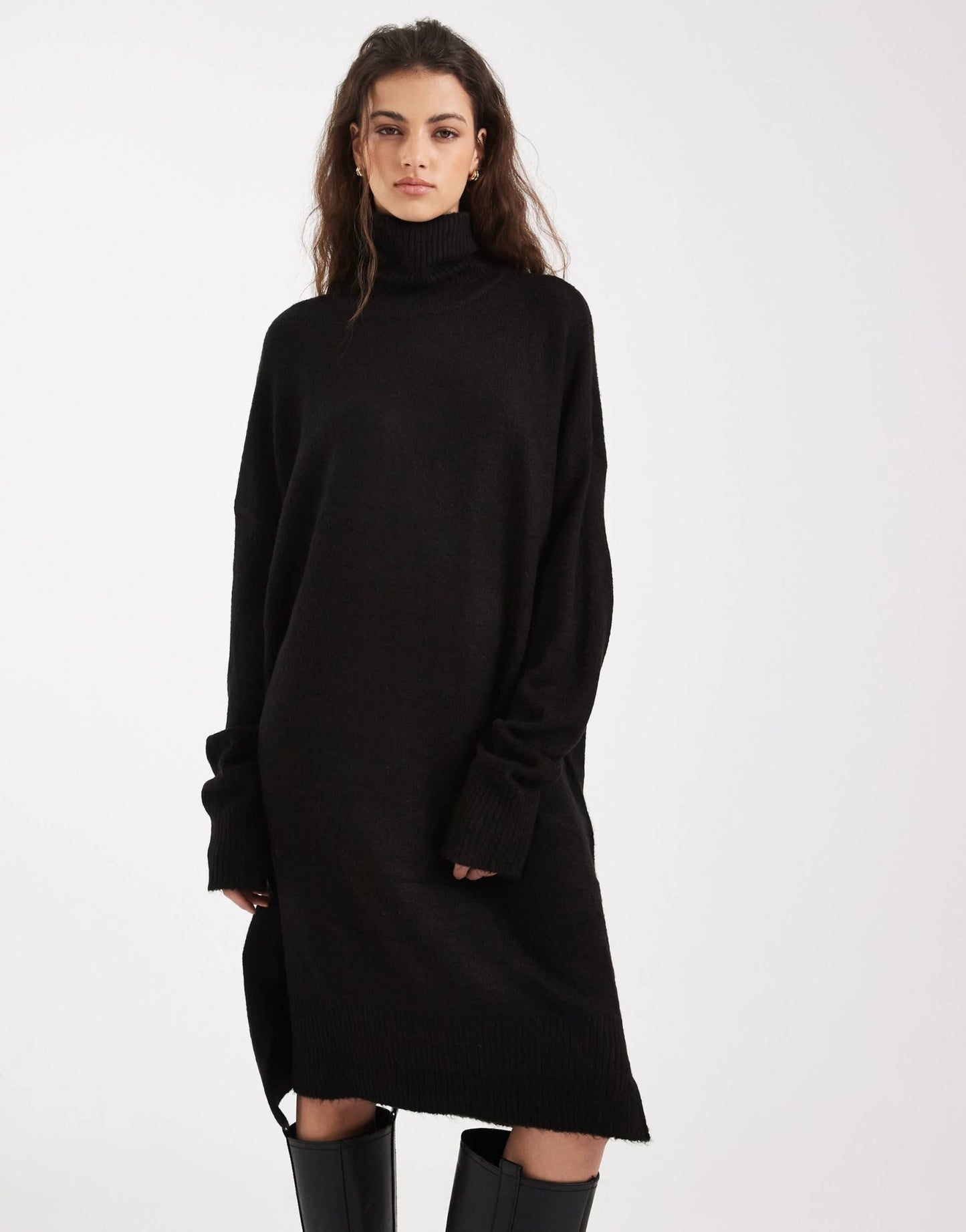 Brave Soul knitted roll neck mini jumper dress in black - ASOS Sample Sale EU Store