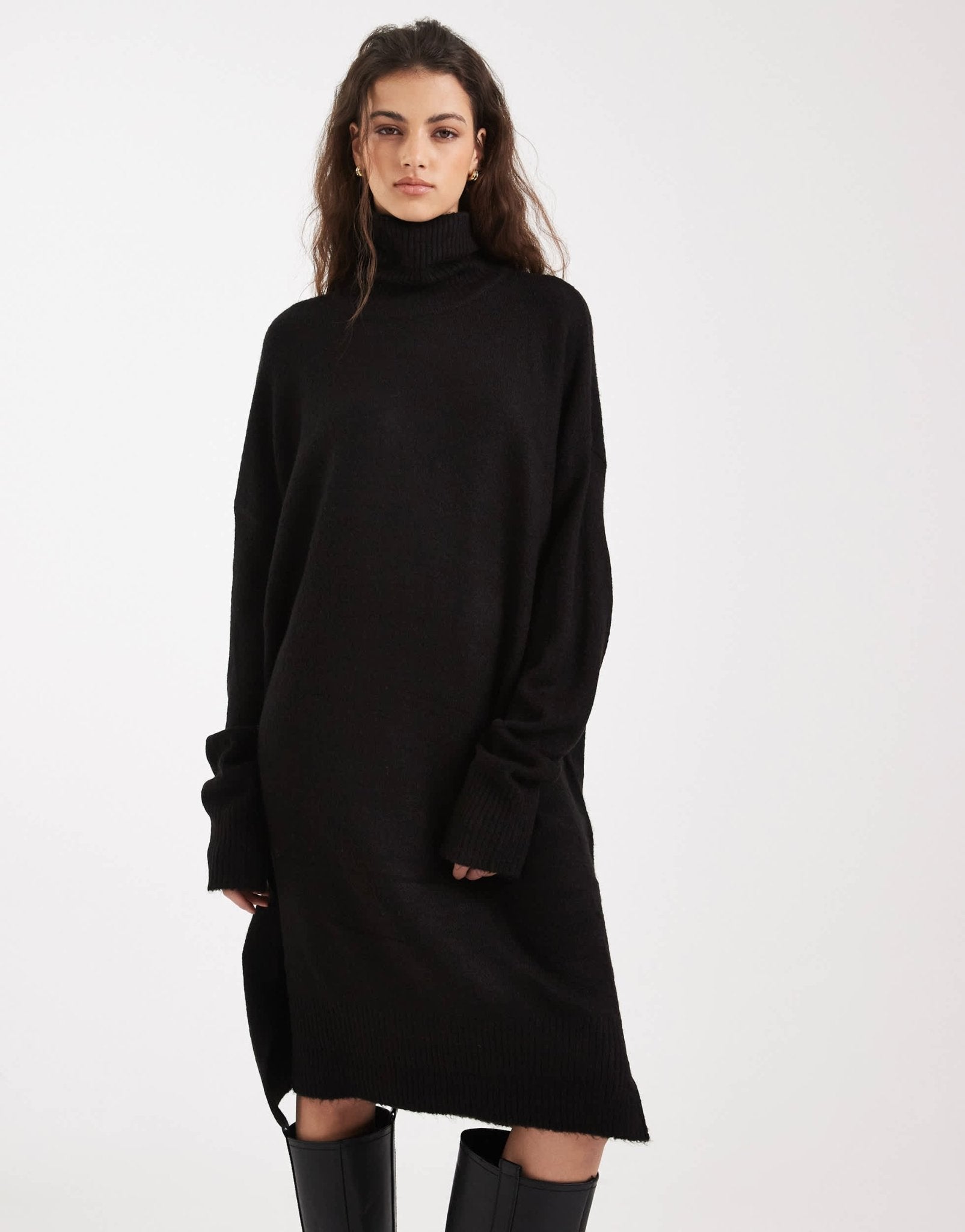 Brave Soul knitted roll neck mini jumper dress in black - ASOS Sample Sale EU Store