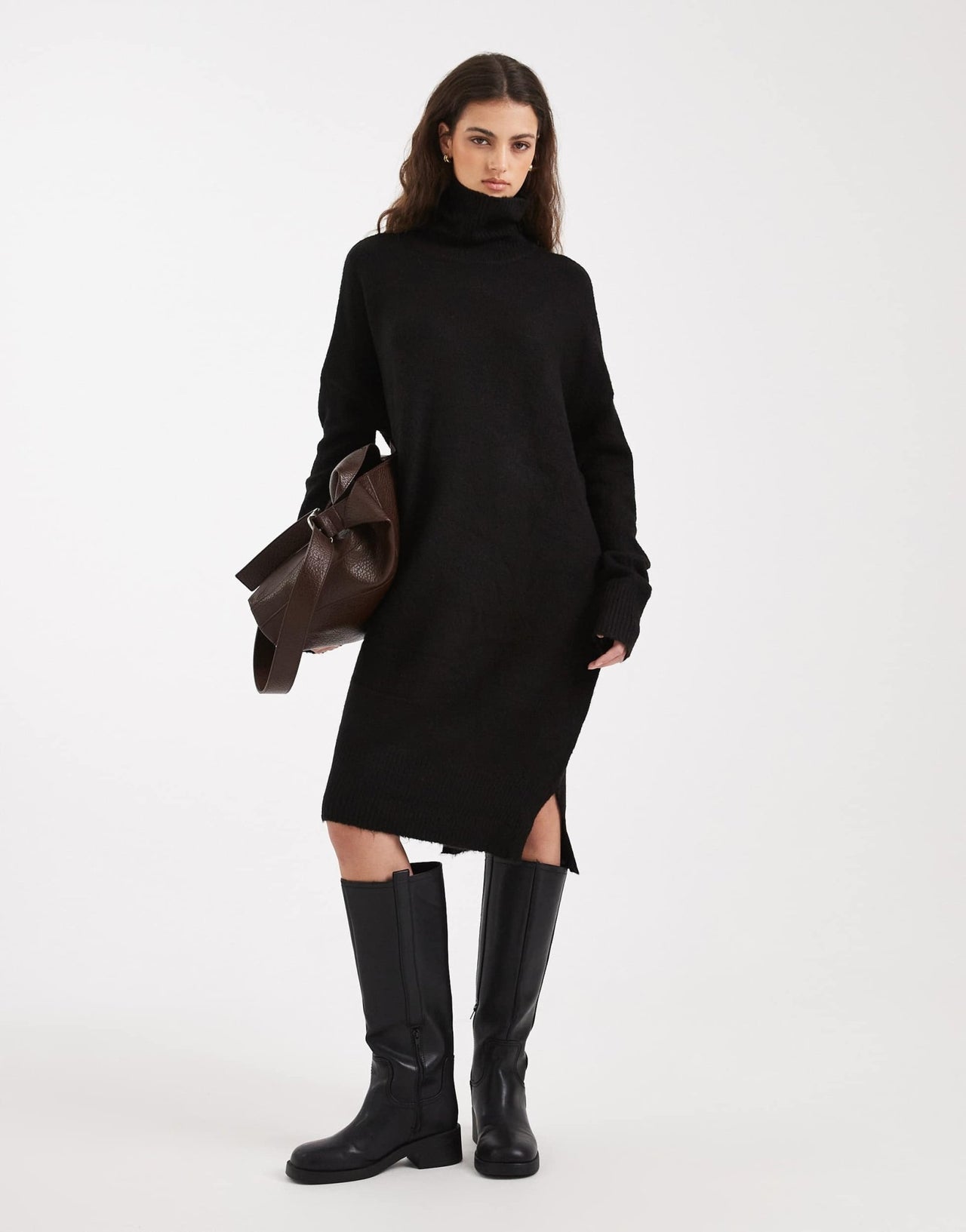 Brave Soul knitted roll neck mini jumper dress in black - ASOS Sample Sale EU Store
