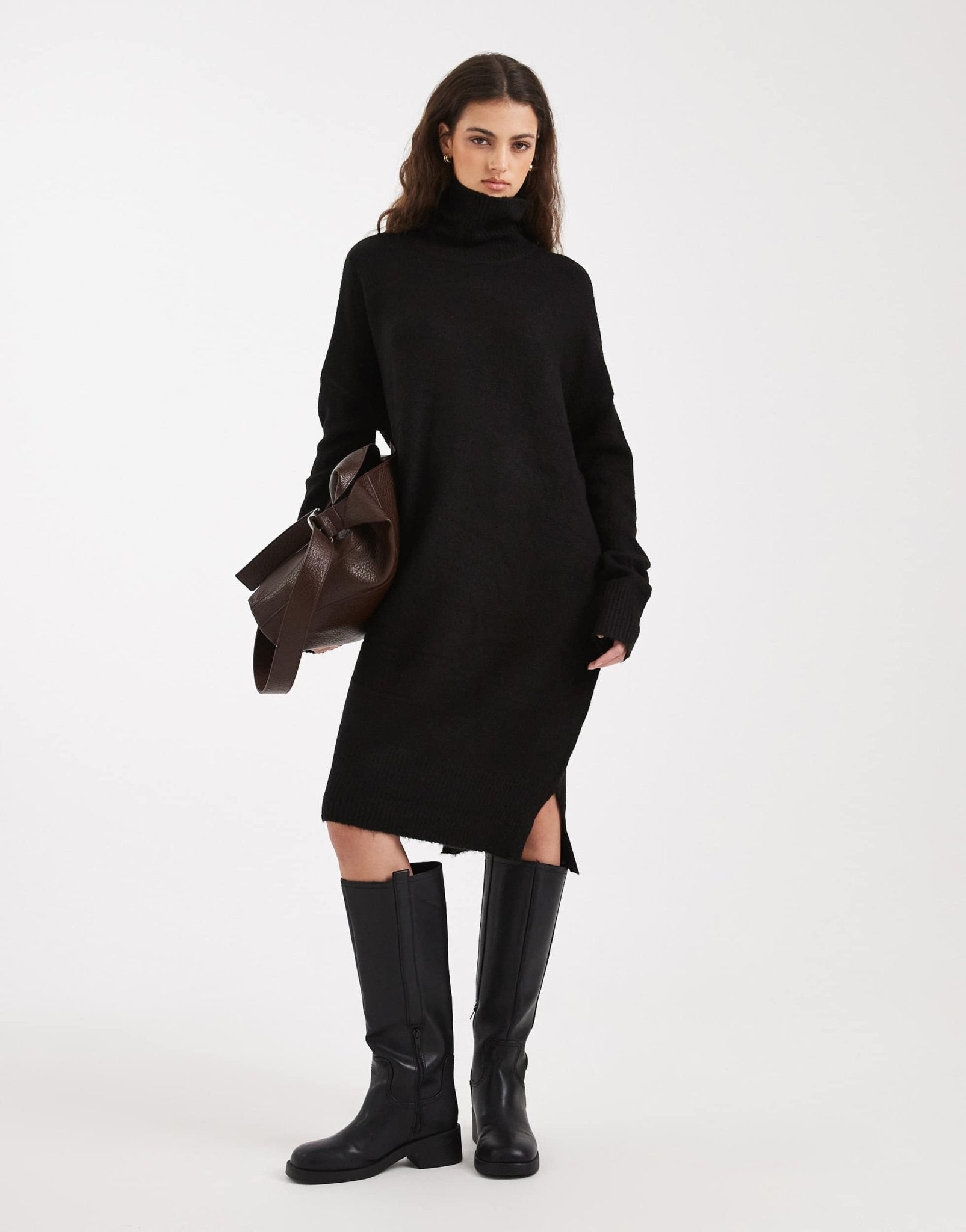 Brave Soul knitted roll neck mini jumper dress in black - ASOS Sample Sale EU Store