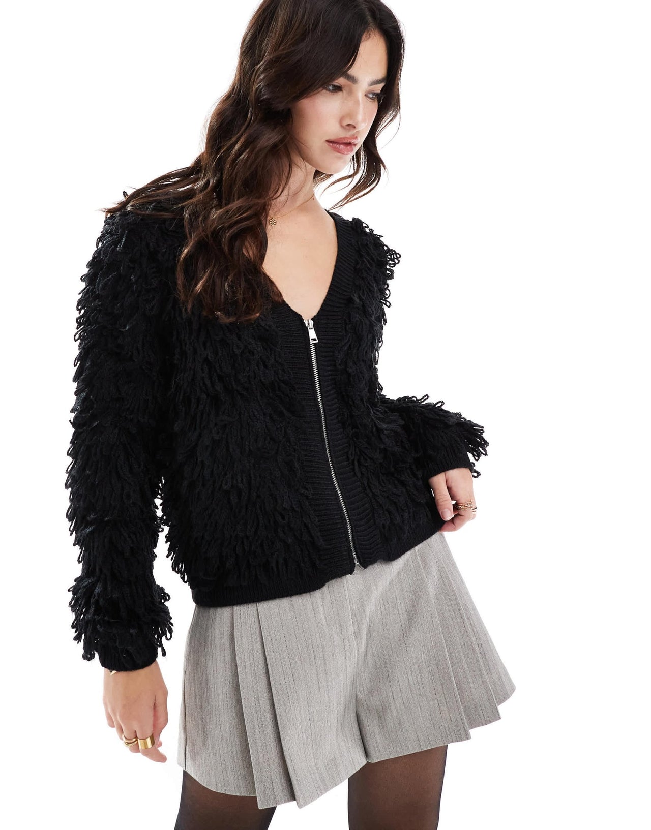 Brave Soul loopy knit zip through cardigan in black - ASOS Sample Sale EU Store