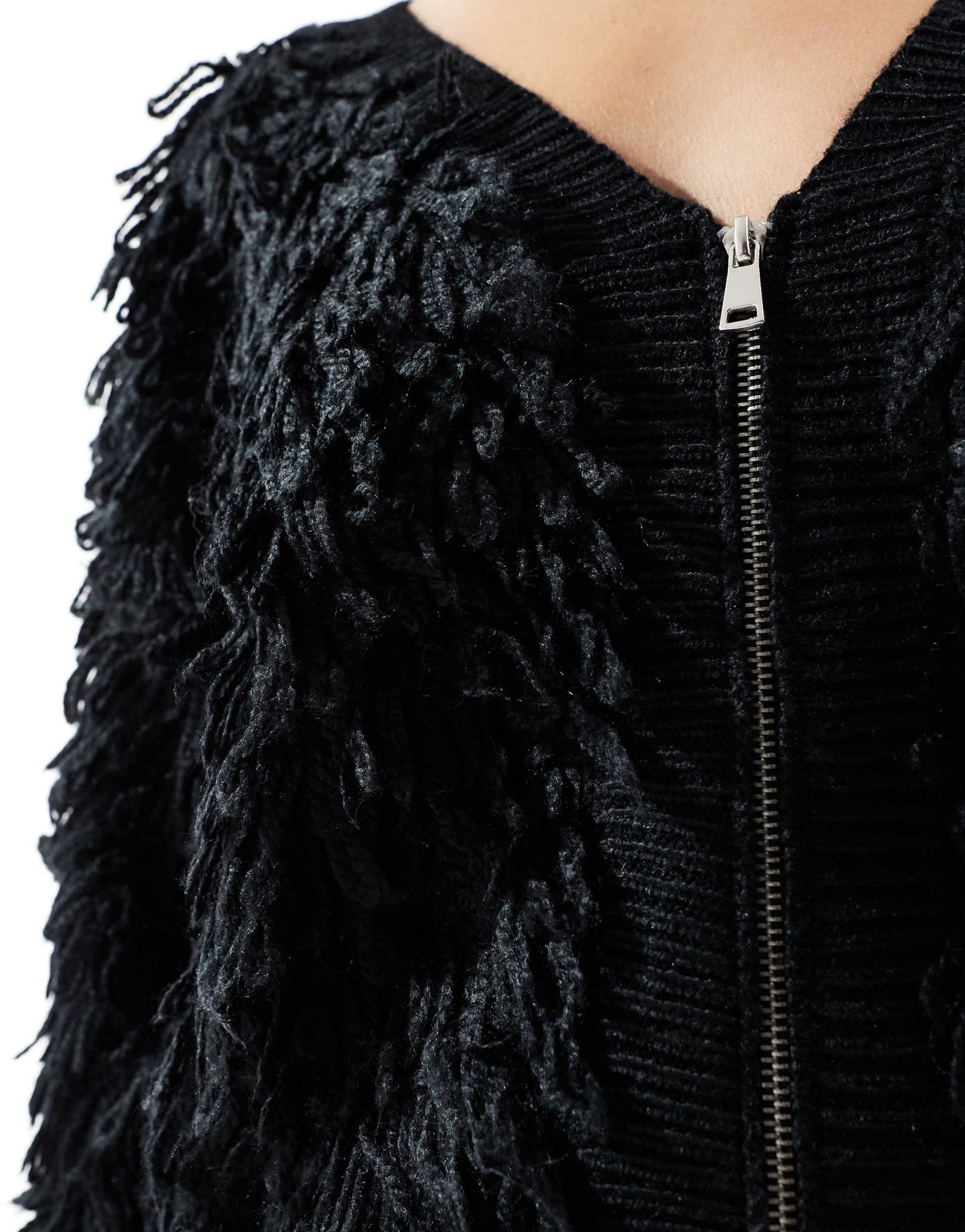 Brave Soul loopy knit zip through cardigan in black - ASOS Sample Sale EU Store