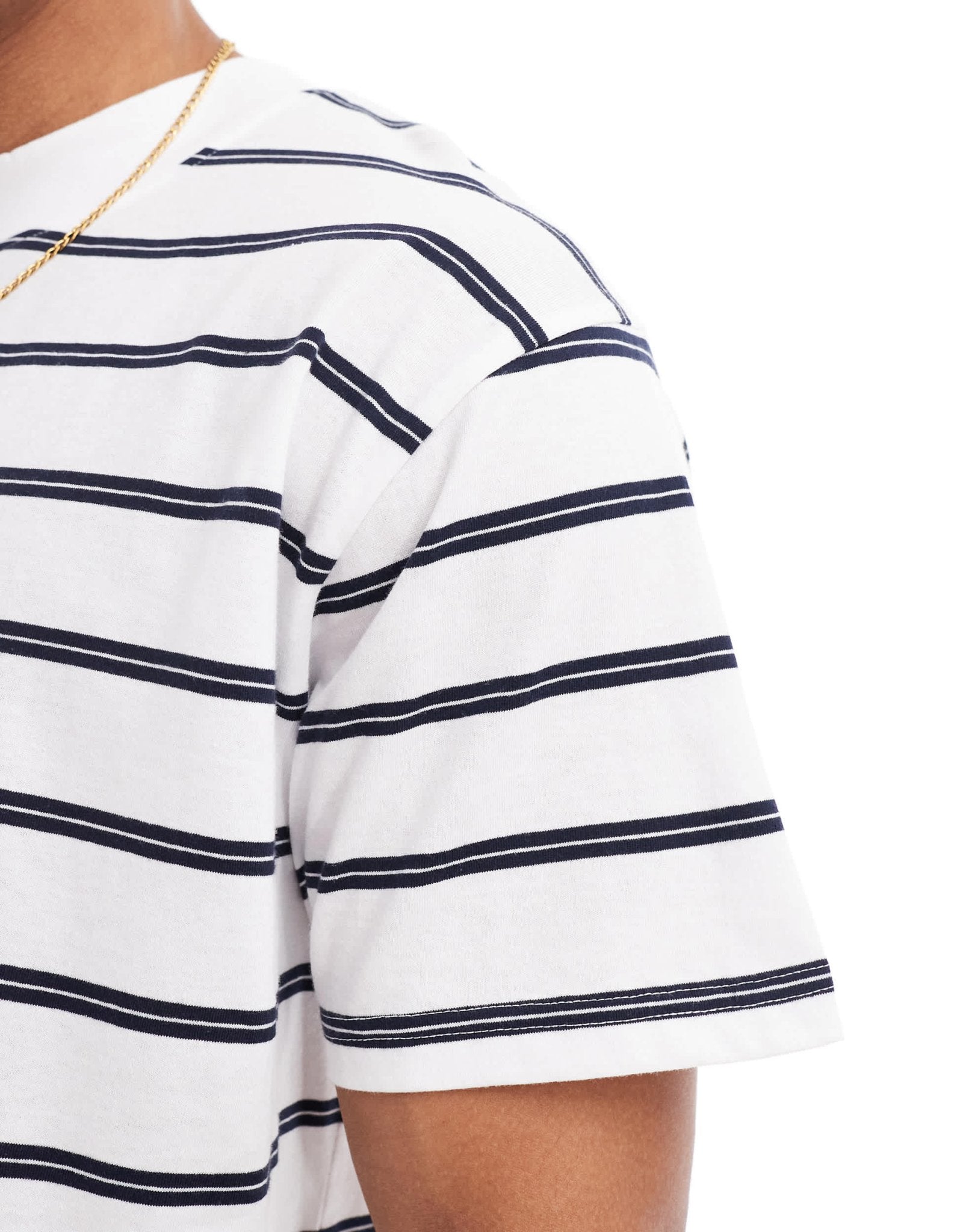 Brave Soul oversized high neck stripe t-shirt in white & navy - ASOS Sample Sale EU Store