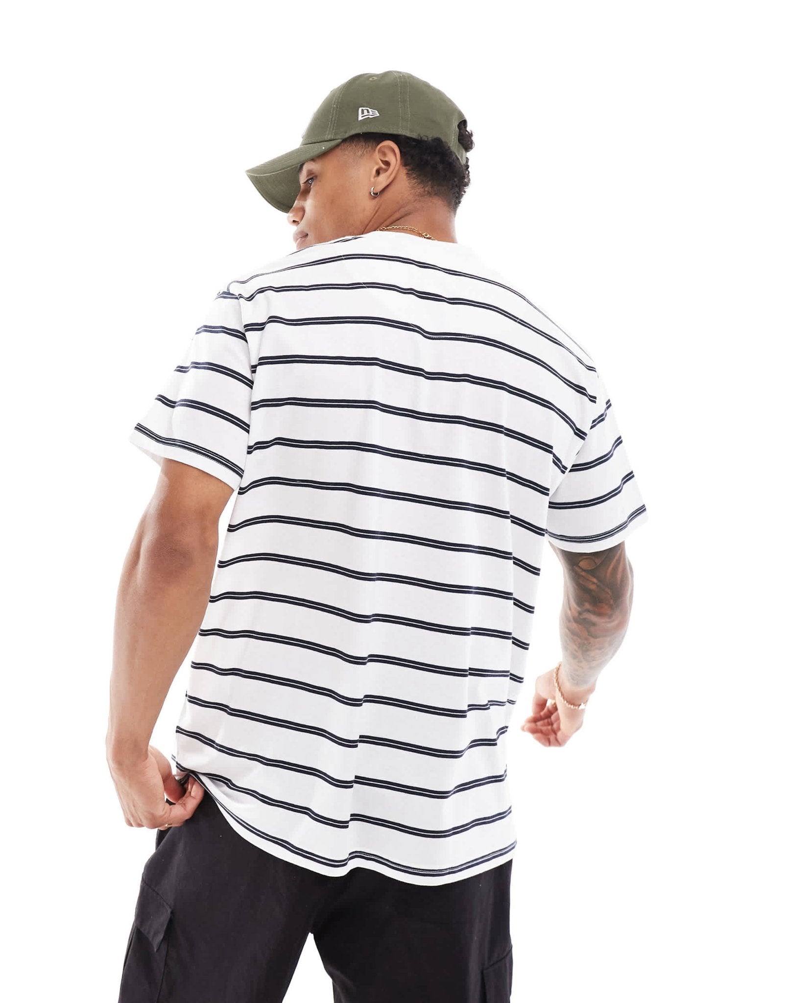 Brave Soul oversized high neck stripe t-shirt in white & navy - ASOS Sample Sale EU Store