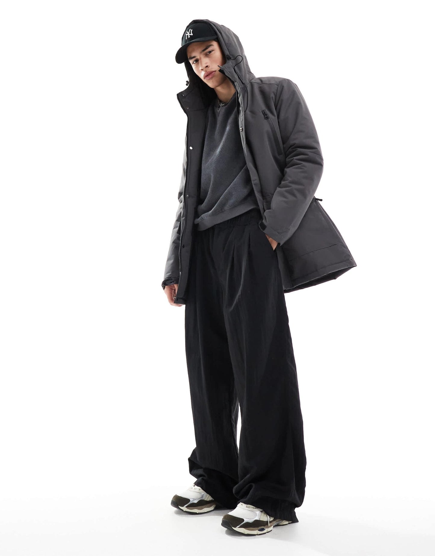 Brave Soul parka jacket with hood and concealed zip in grey - ASOS Sample Sale EU Store
