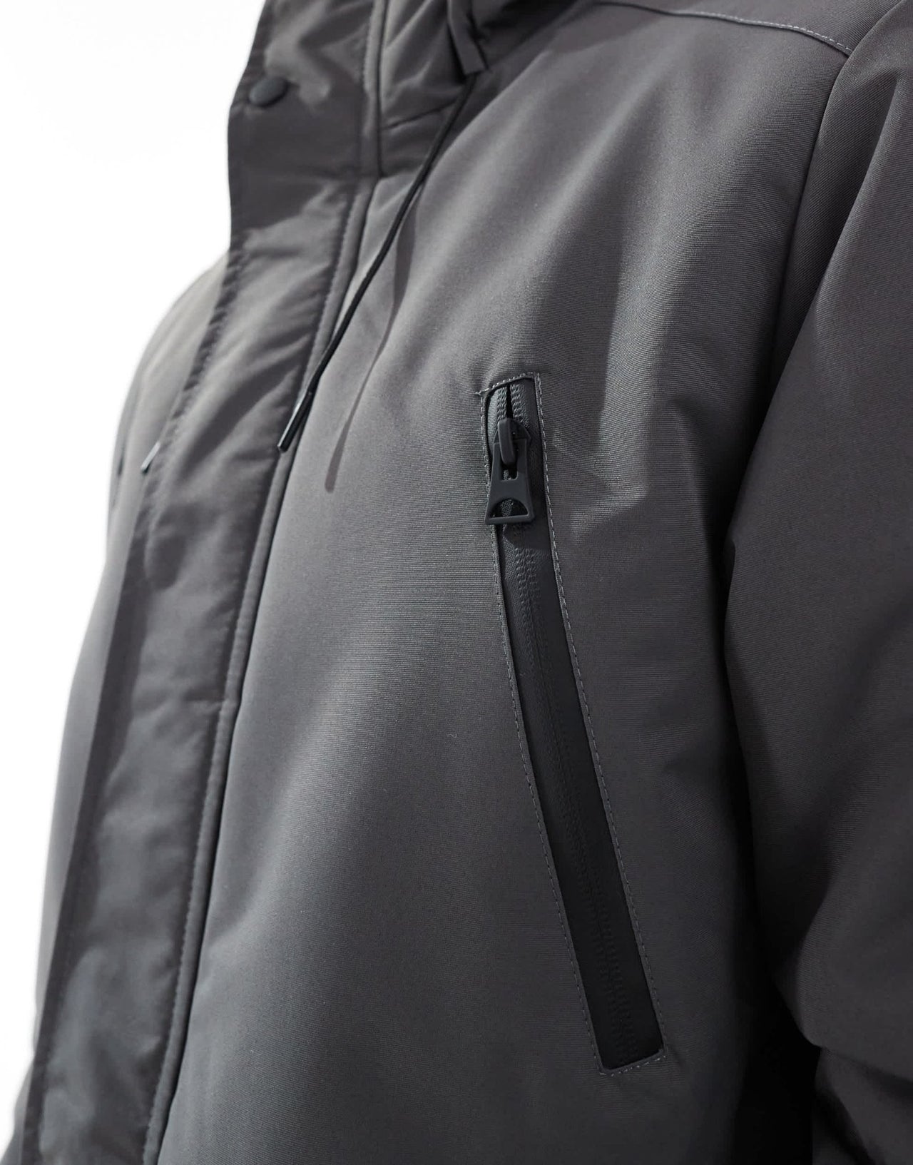 Brave Soul parka jacket with hood and concealed zip in grey - ASOS Sample Sale EU Store