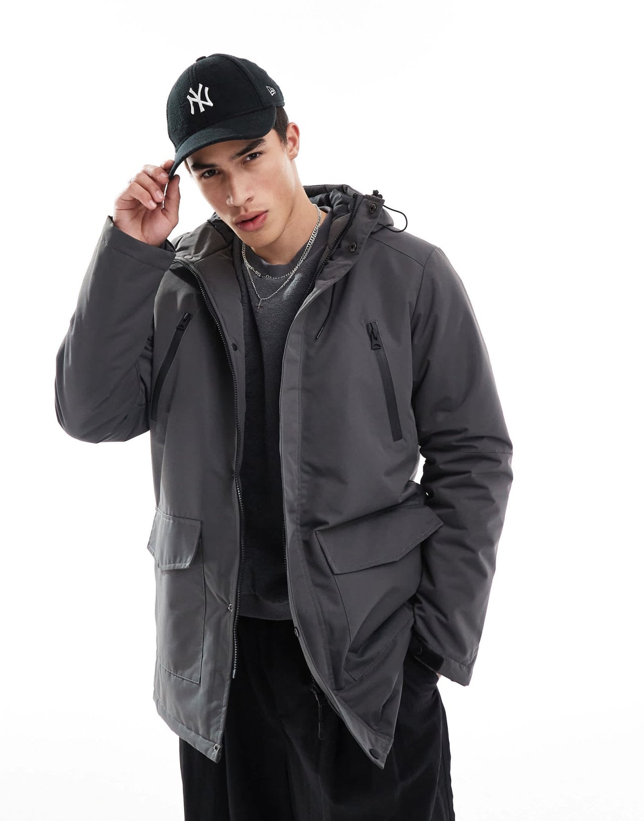 Brave Soul parka jacket with hood and concealed zip in grey - ASOS Sample Sale EU Store
