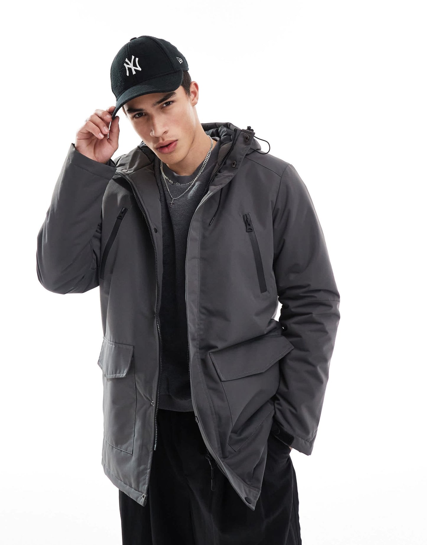 Brave Soul parka jacket with hood and concealed zip in grey - ASOS Sample Sale EU Store