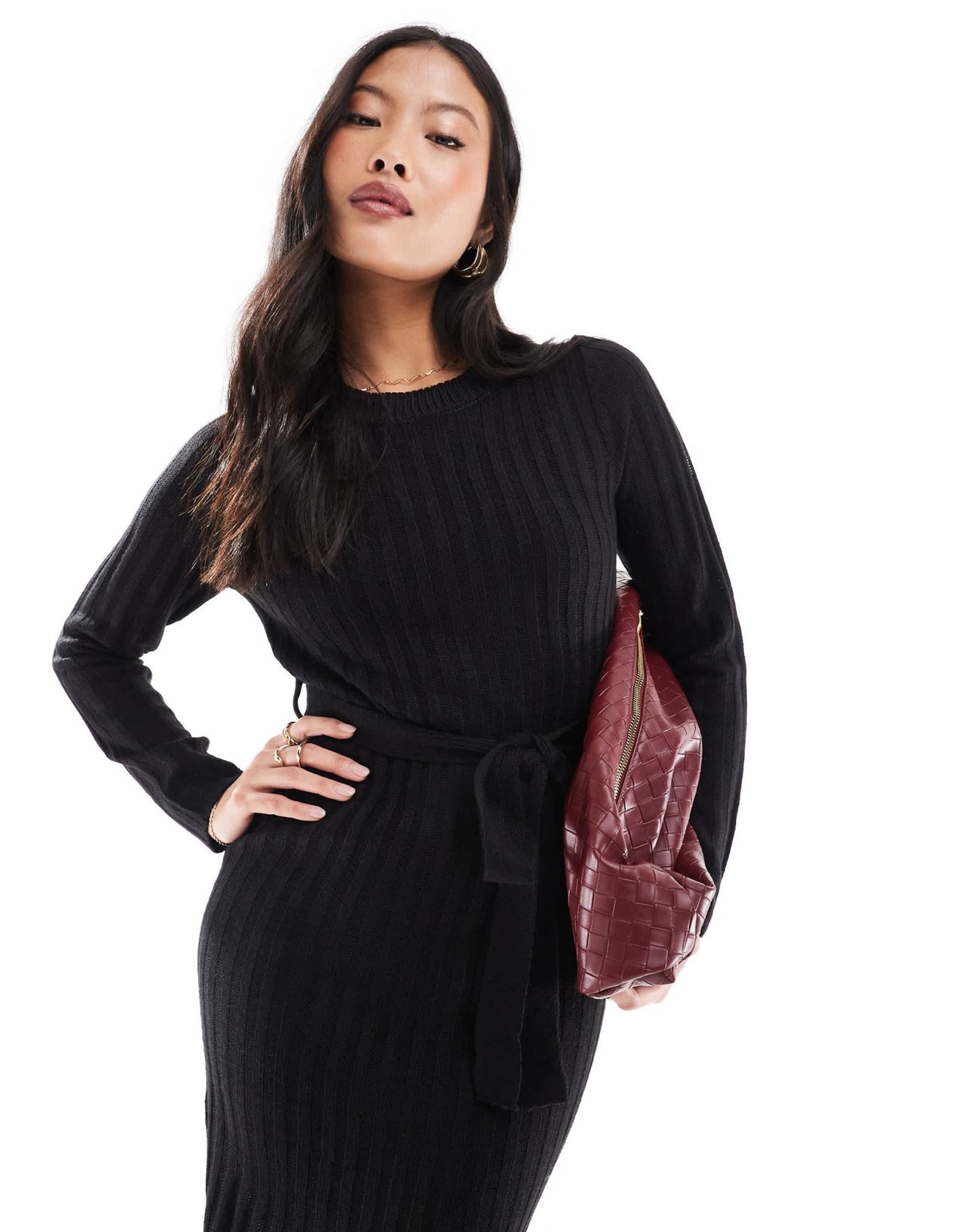 Brave Soul Petite knitted midi dress with slit in black - ASOS Sample Sale EU Store