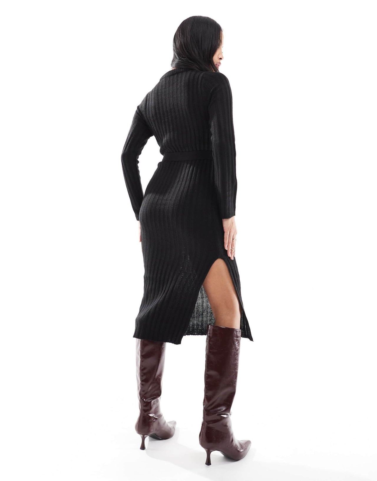 Brave Soul Petite knitted midi dress with slit in black - ASOS Sample Sale EU Store