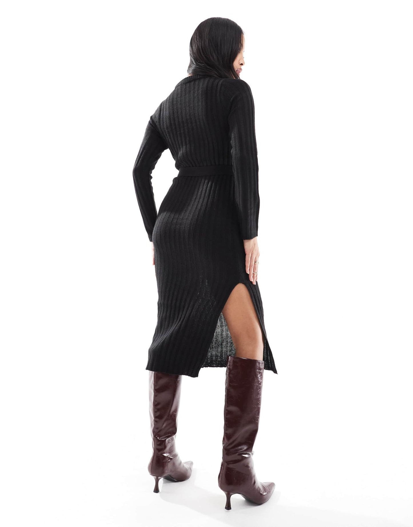 Brave Soul Petite knitted midi dress with slit in black - ASOS Sample Sale EU Store