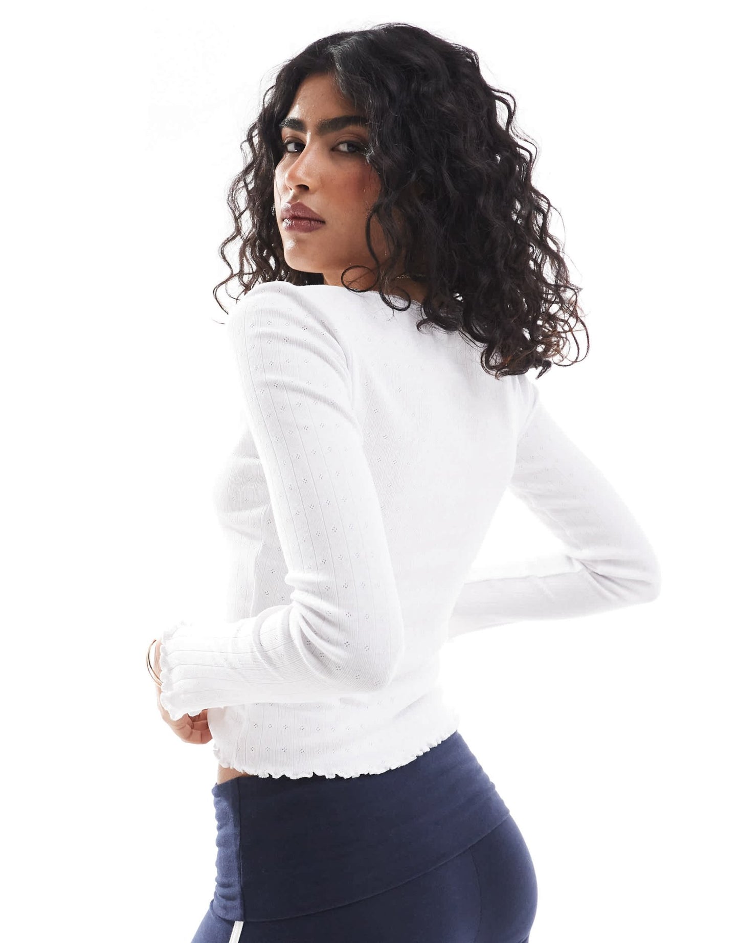 Brave Soul pointelle long sleeve top with bow detail in cream - ASOS Sample Sale EU Store