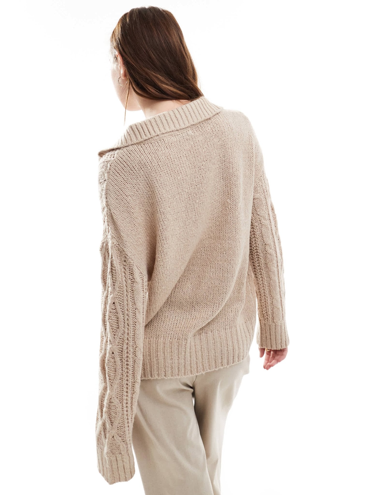 Brave Soul polo collar cable knit jumper in beige - ASOS Sample Sale EU Store