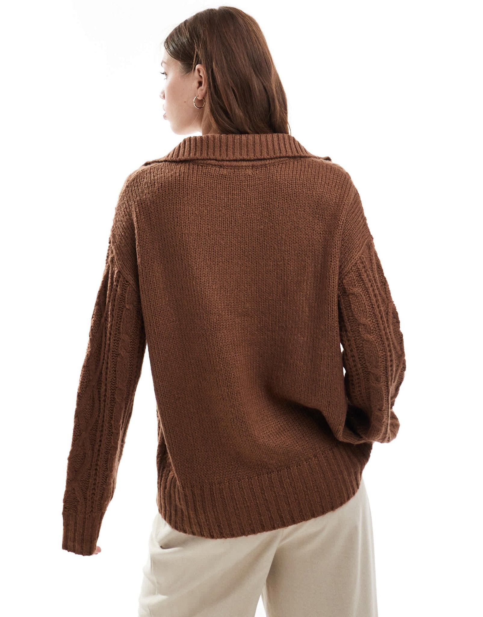 Brave Soul polo collar cable knit jumper in light brown - ASOS Sample Sale EU Store