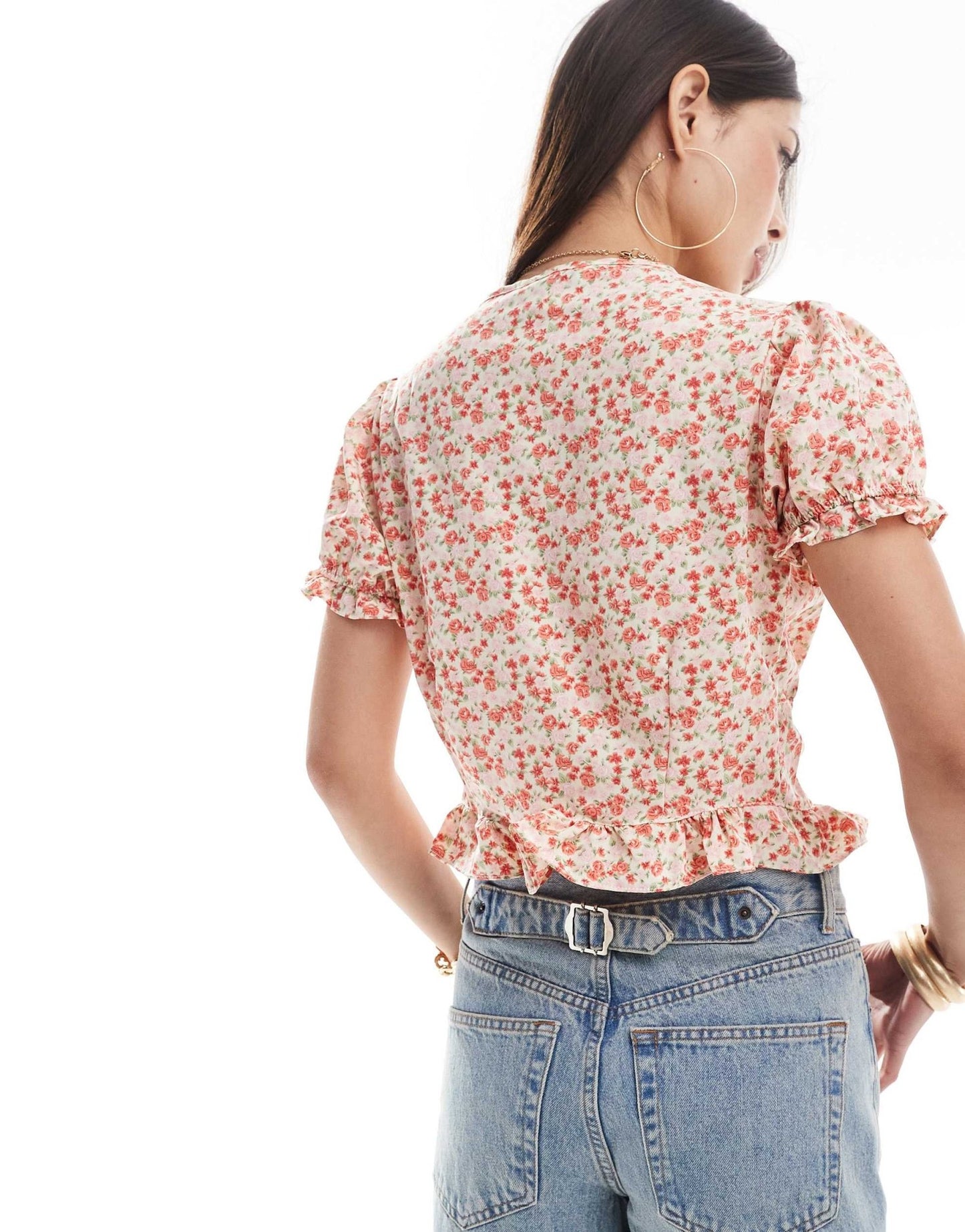 Brave Soul puff sleeve tie front floral top in pink - ASOS Sample Sale EU Store