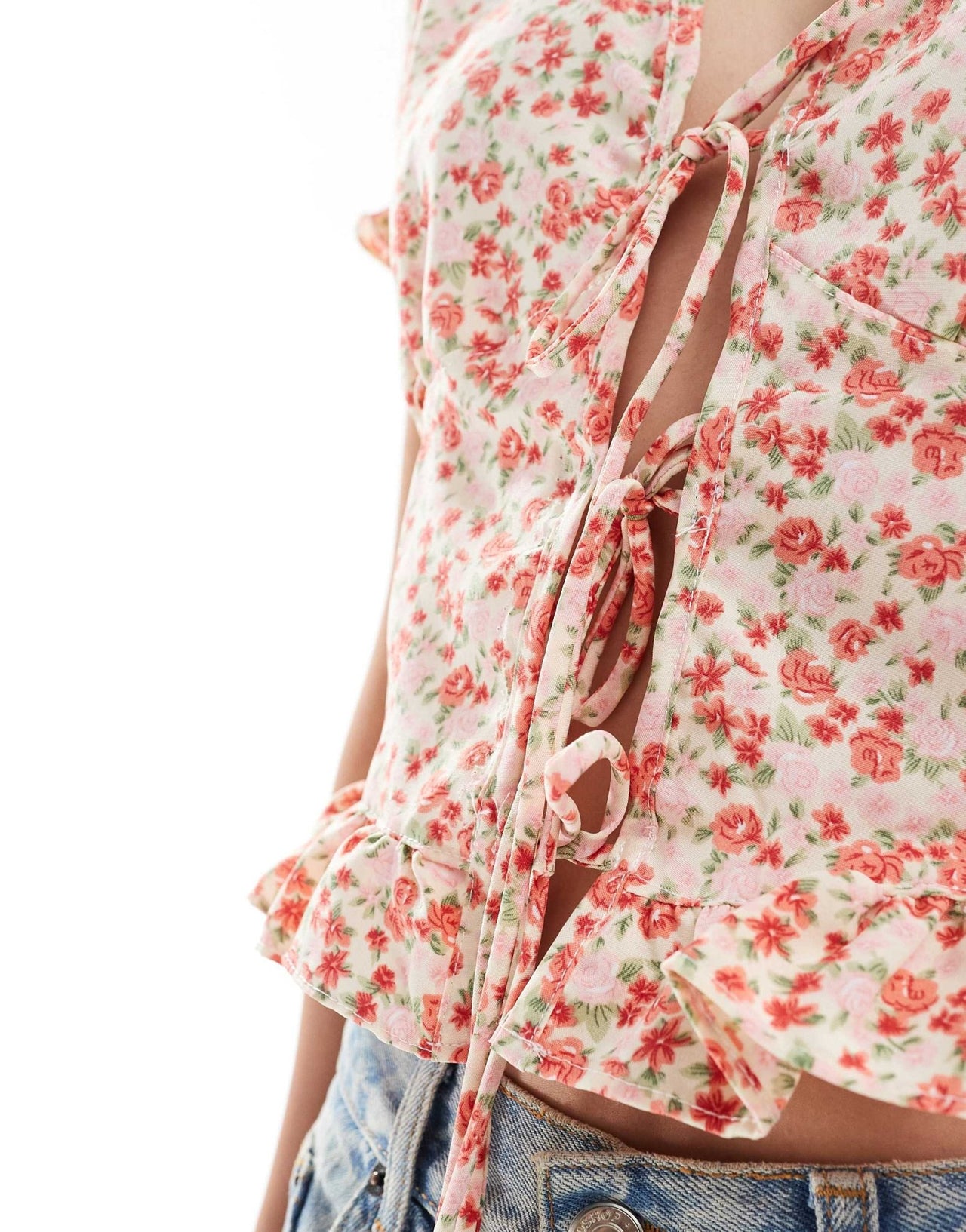 Brave Soul puff sleeve tie front floral top in pink - ASOS Sample Sale EU Store