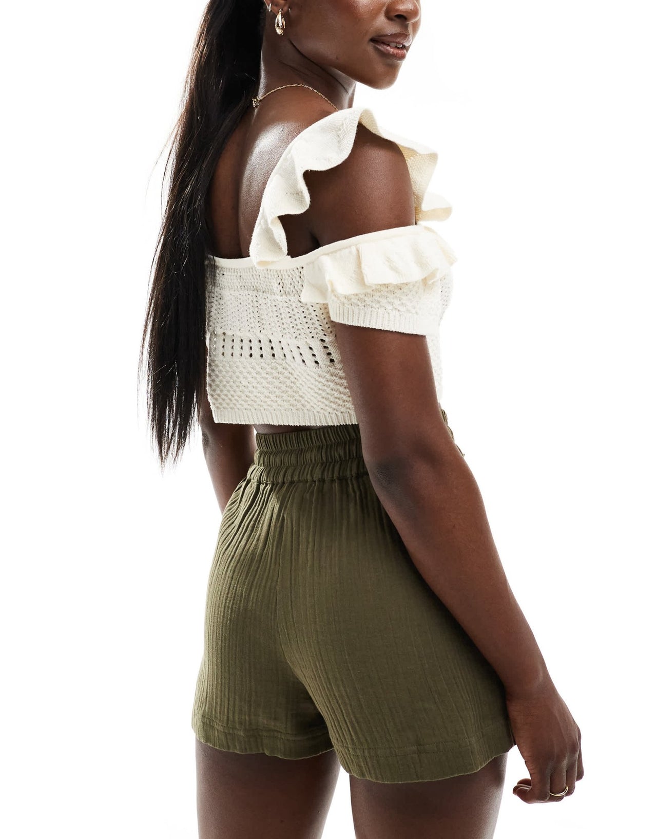 Brave Soul pull on cheesecloth textured shorts in khaki - ASOS Sample Sale EU Store