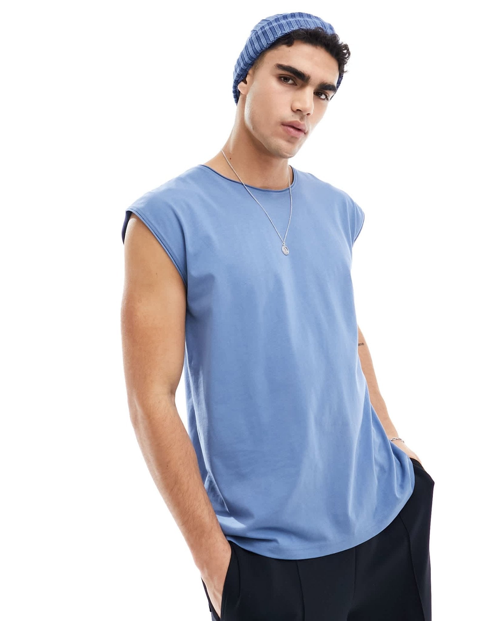 Brave Soul raw edge vest in coronet blue - ASOS Sample Sale EU Store