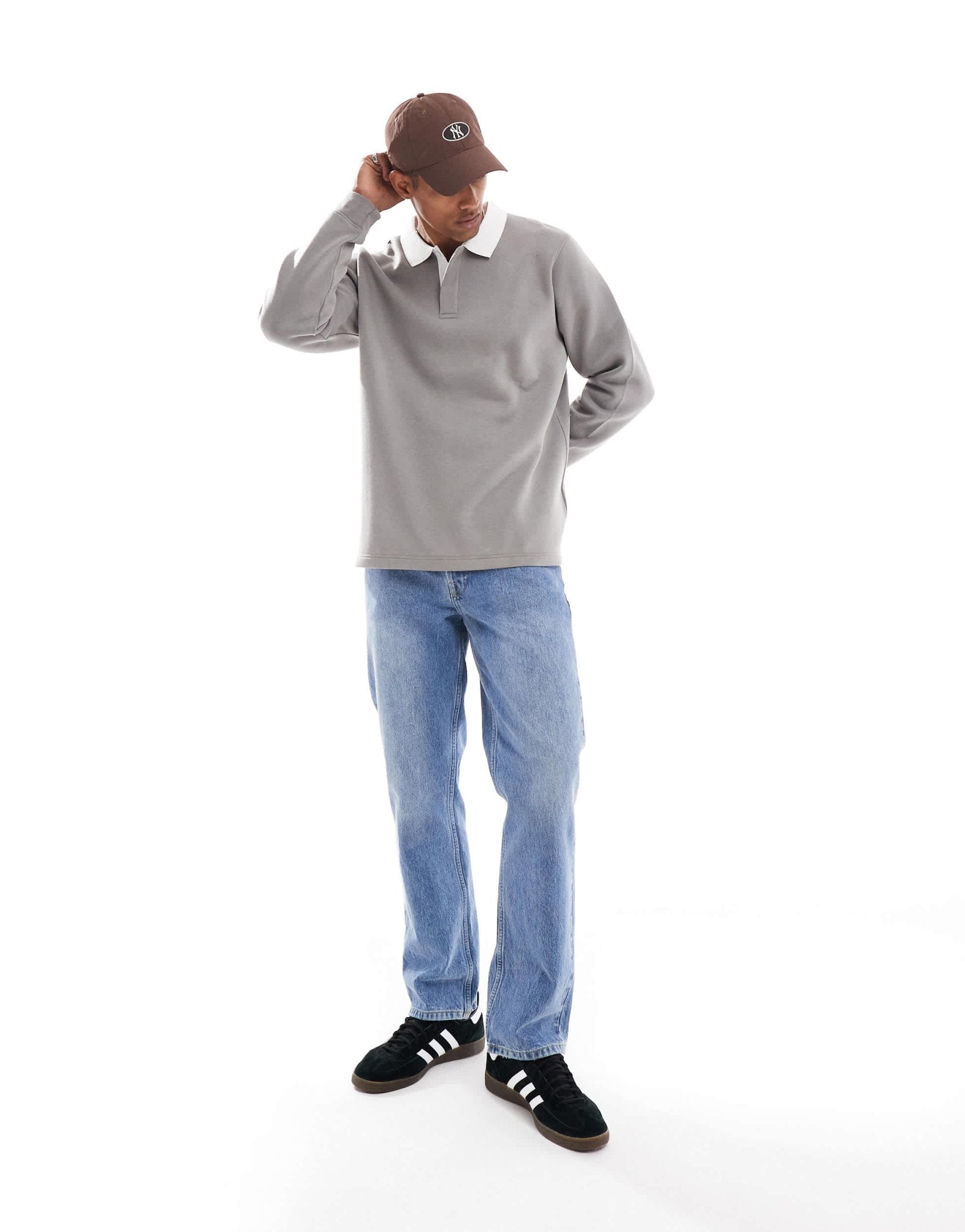 Brave Soul relaxed contrast collar polo sweatshirt in grey - ASOS Sample Sale EU Store