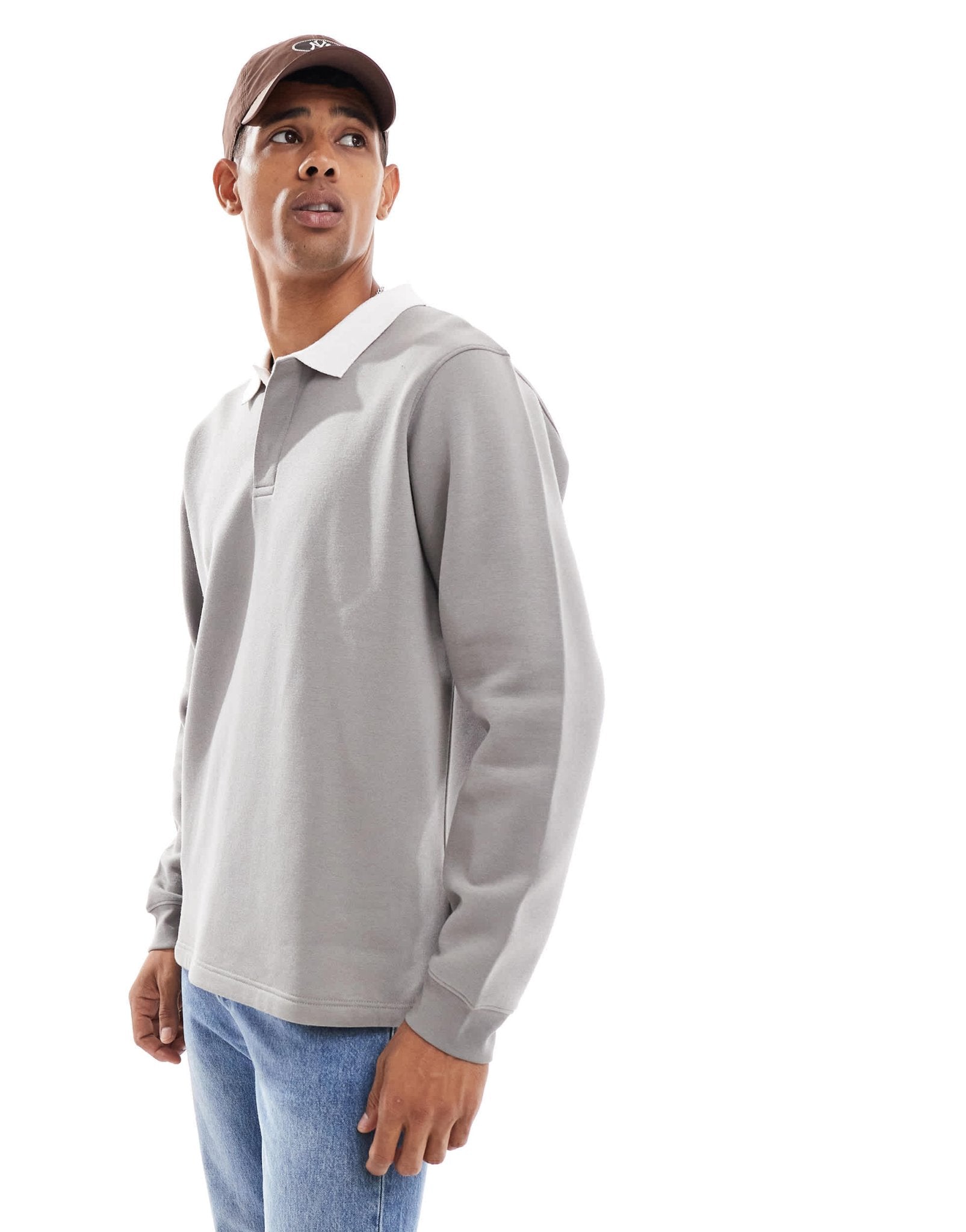Brave Soul relaxed contrast collar polo sweatshirt in grey - ASOS Sample Sale EU Store
