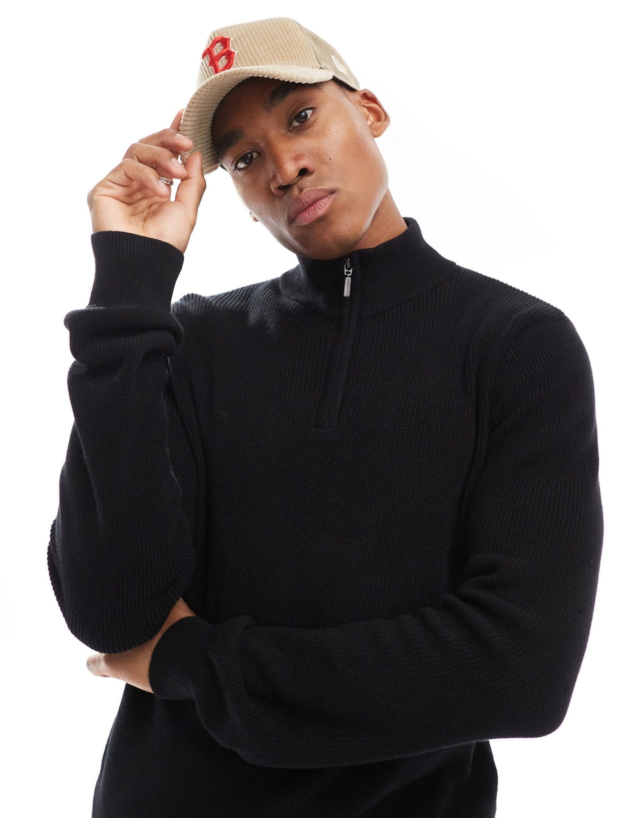Brave Soul ribbed quarter zip jumper in black - ASOS Sample Sale EU Store