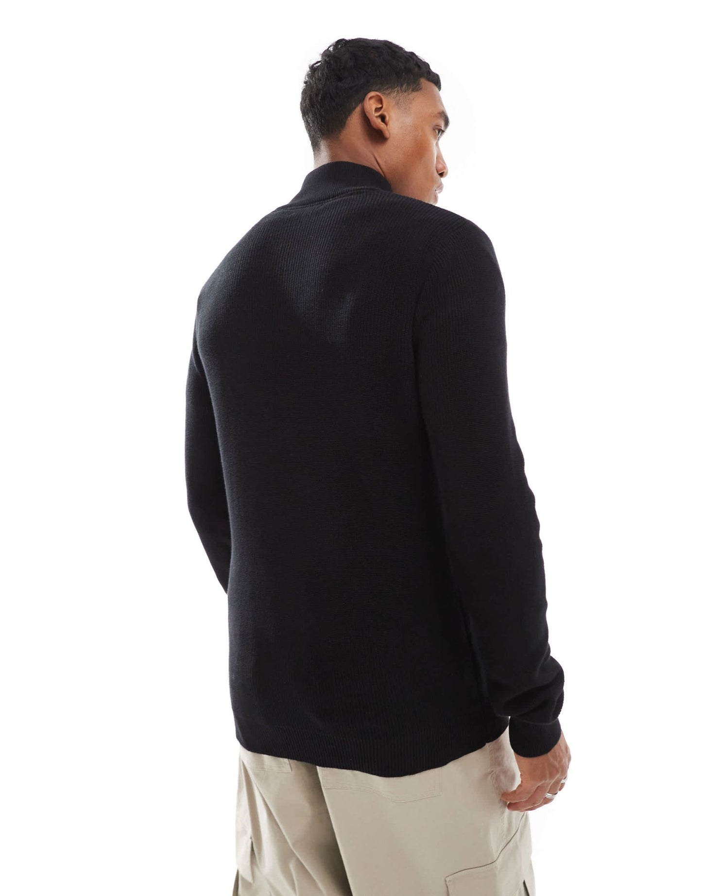 Brave Soul ribbed quarter zip jumper in black - ASOS Sample Sale EU Store