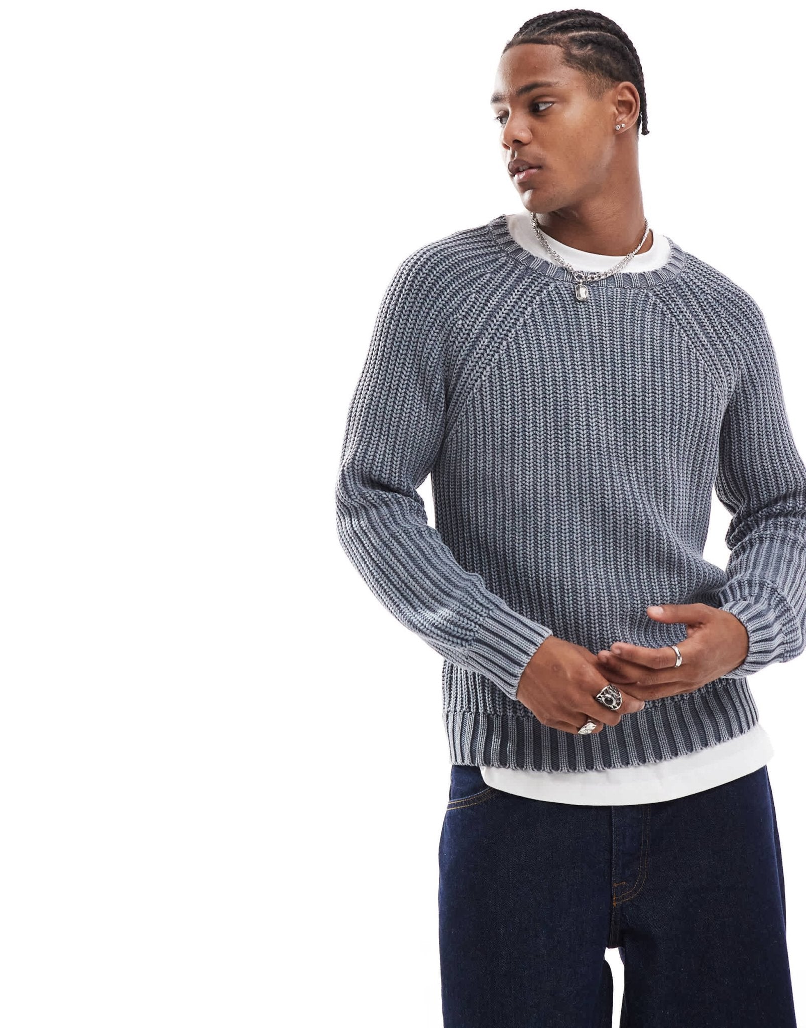 Brave Soul ribbed raglan jumper in blue - ASOS Sample Sale EU Store