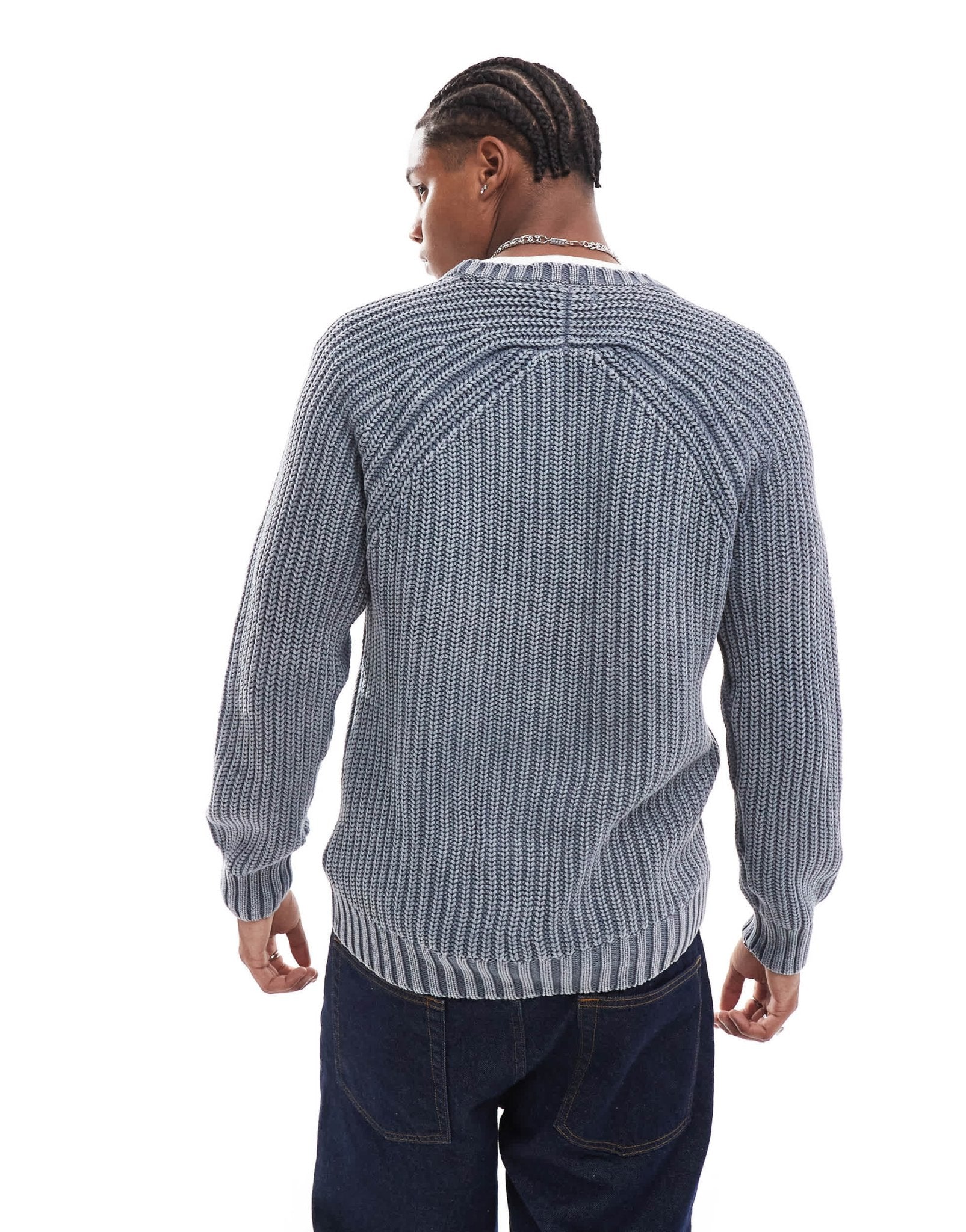 Brave Soul ribbed raglan jumper in blue - ASOS Sample Sale EU Store