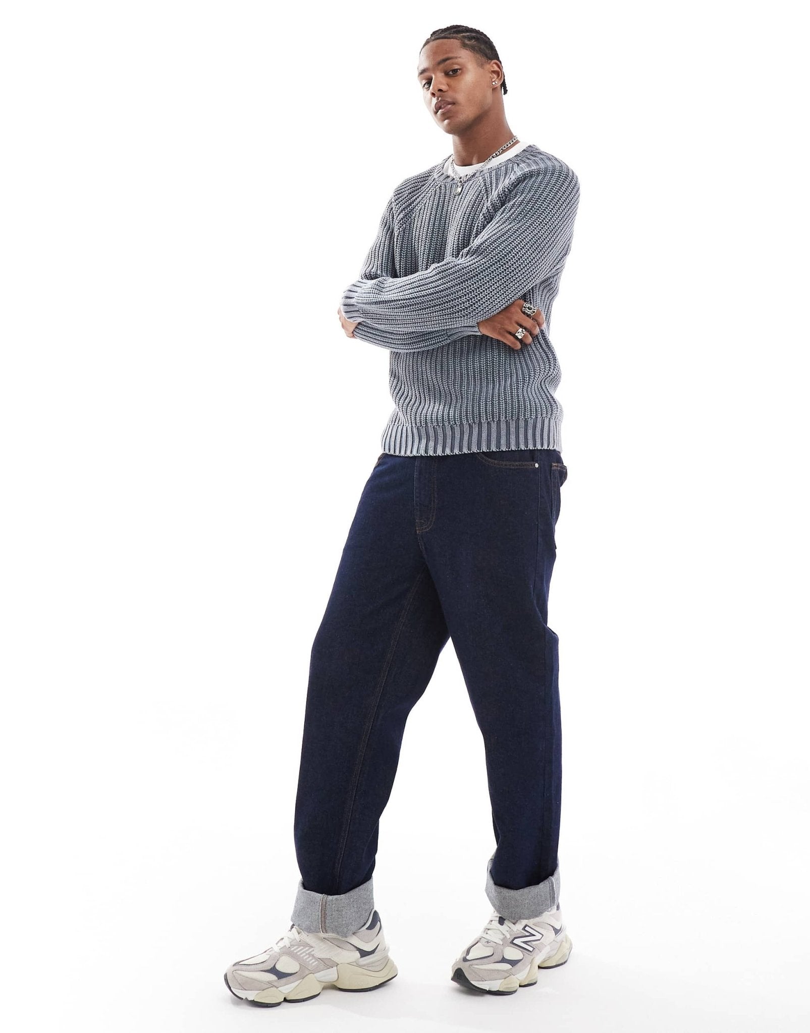 Brave Soul ribbed raglan jumper in blue - ASOS Sample Sale EU Store