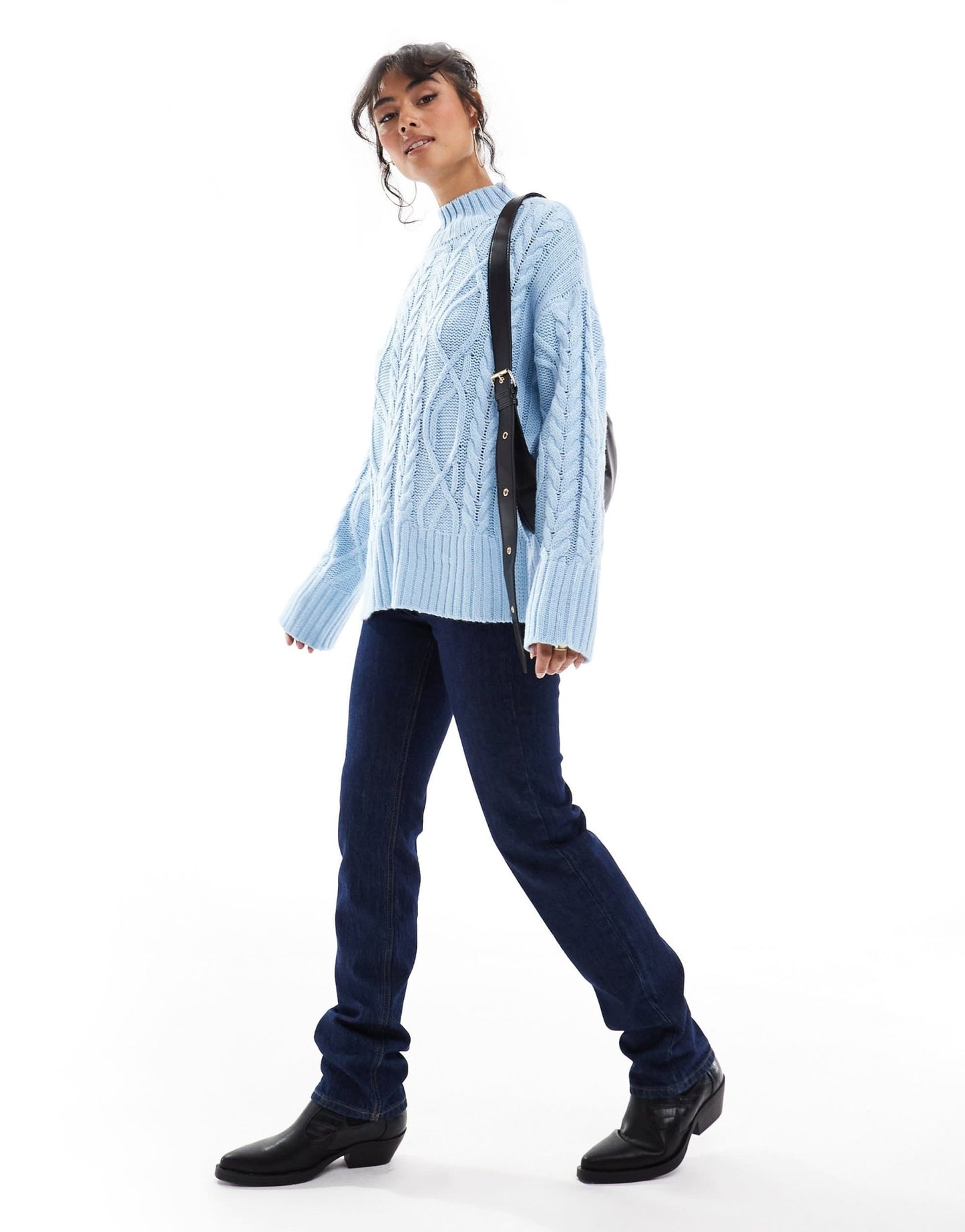 Brave Soul roll neck cable knit jumper in pale blue - ASOS Sample Sale EU Store