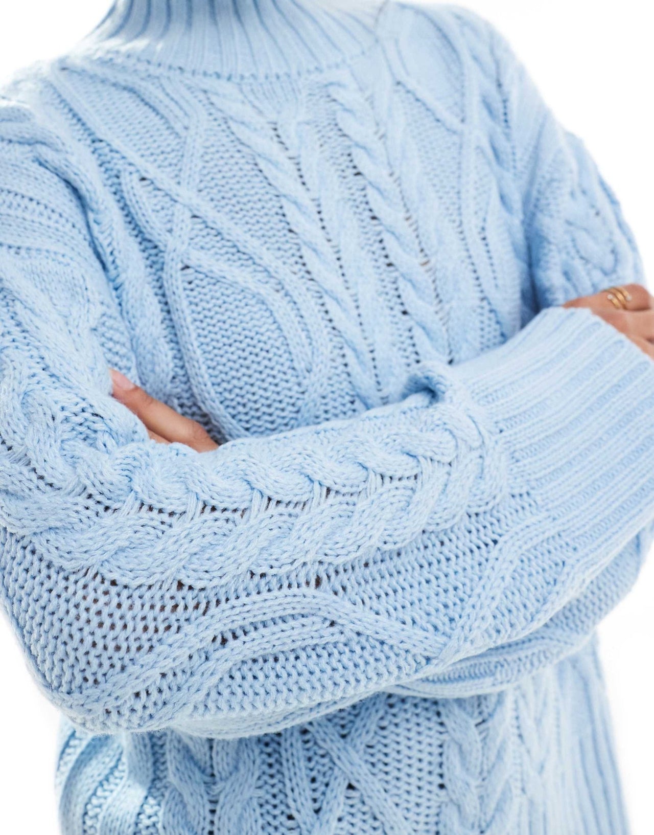 Brave Soul roll neck cable knit jumper in pale blue - ASOS Sample Sale EU Store