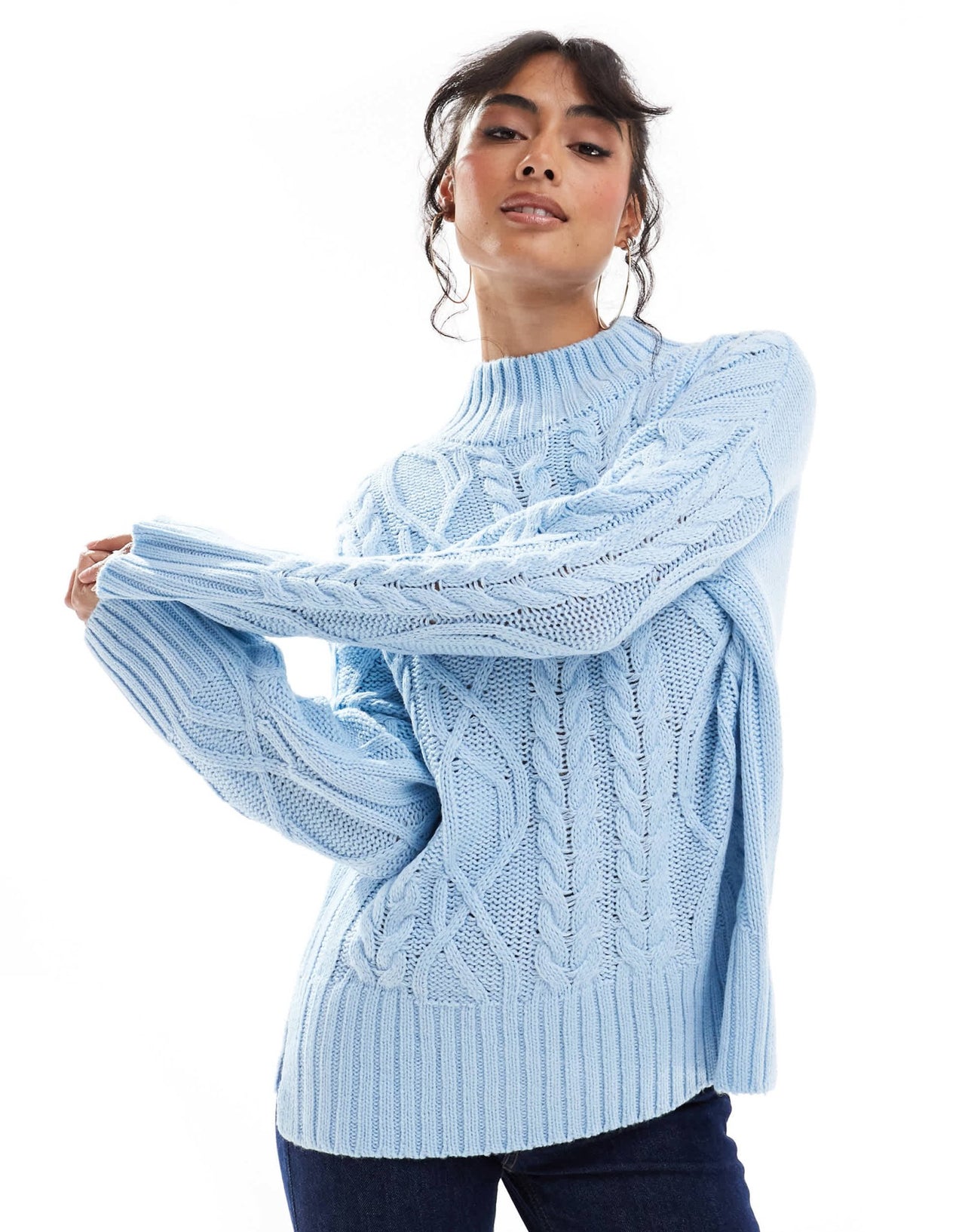 Brave Soul roll neck cable knit jumper in pale blue - ASOS Sample Sale EU Store