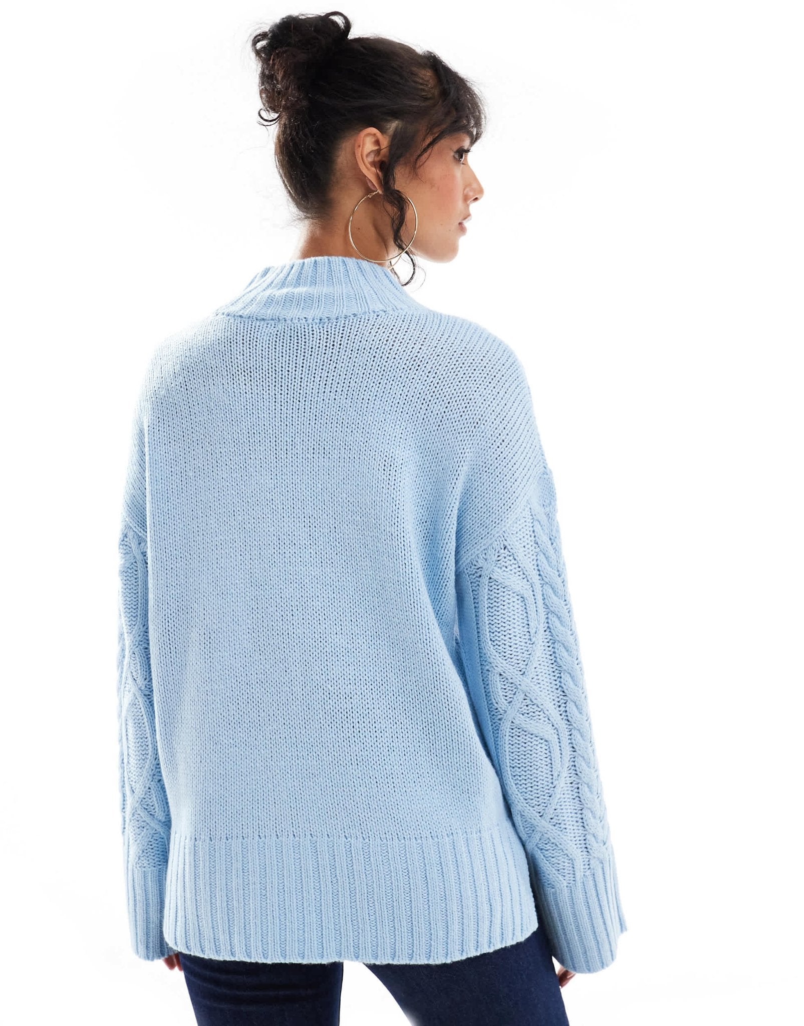 Brave Soul roll neck cable knit jumper in pale blue - ASOS Sample Sale EU Store