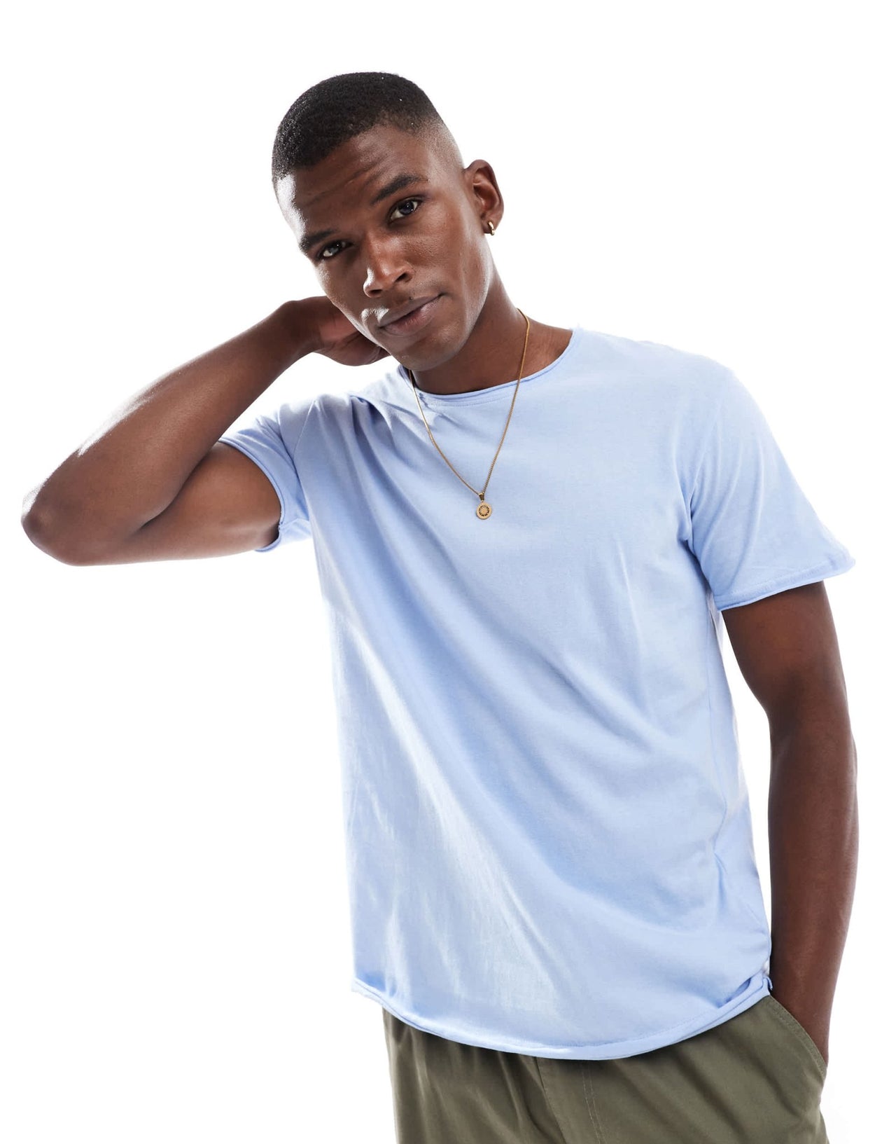 Brave Soul short sleeve t-shirt with raw hem in light blue - ASOS Sample Sale EU Store