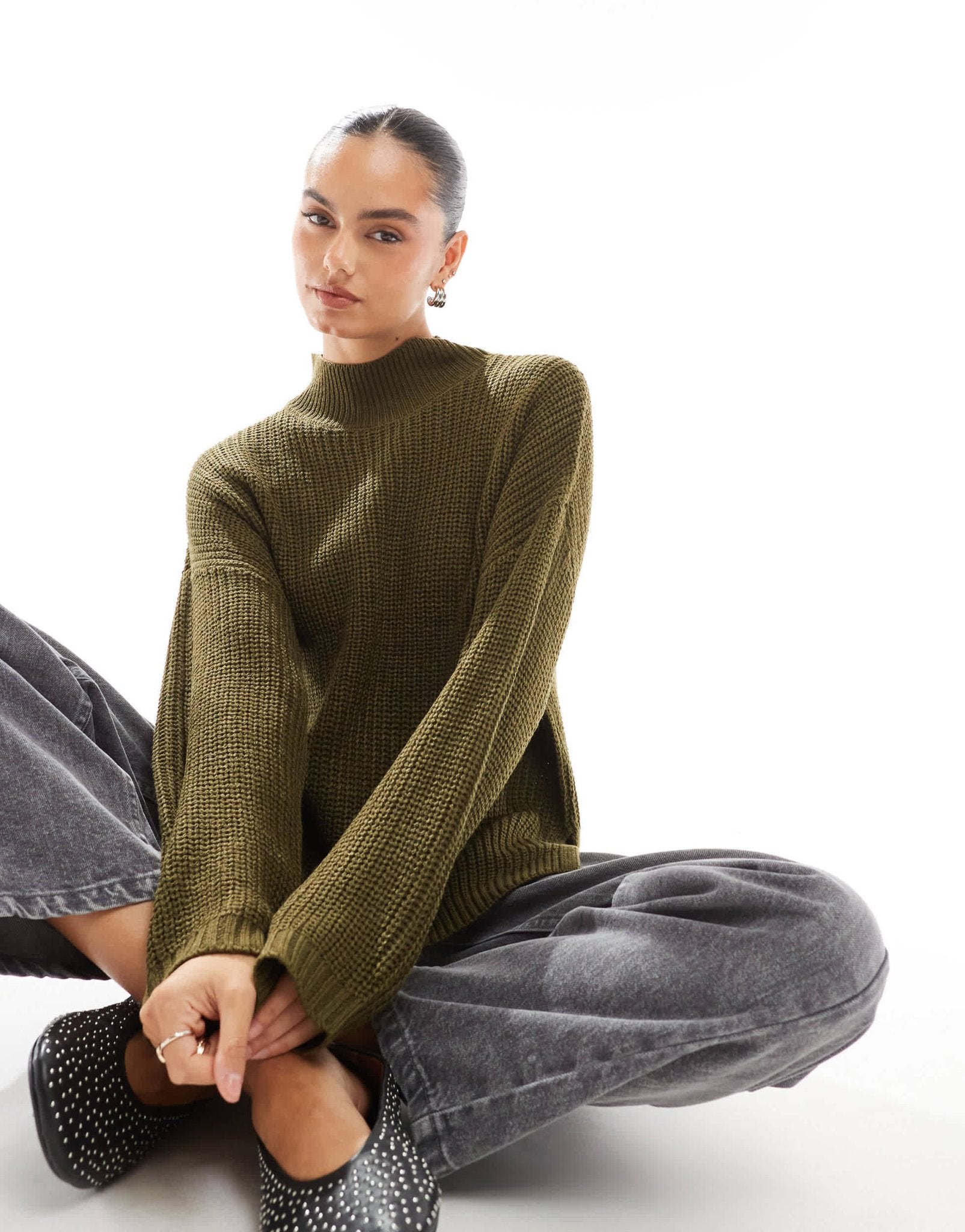 Brave Soul turtle neck oversized jumper in khaki - ASOS Sample Sale EU Store